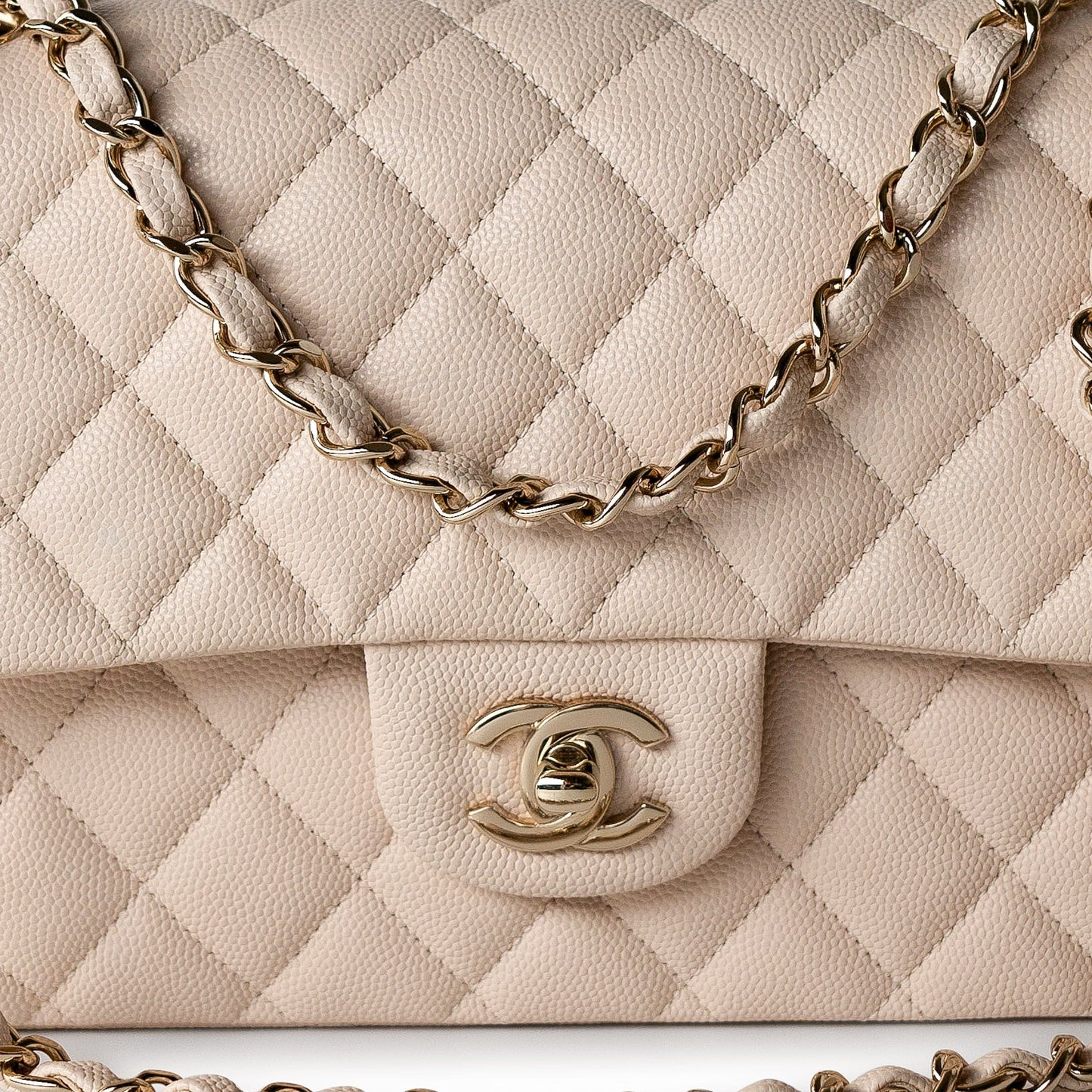 20C Light Beige Caviar Quilted Classic Flap Medium Light Gold Hardware
