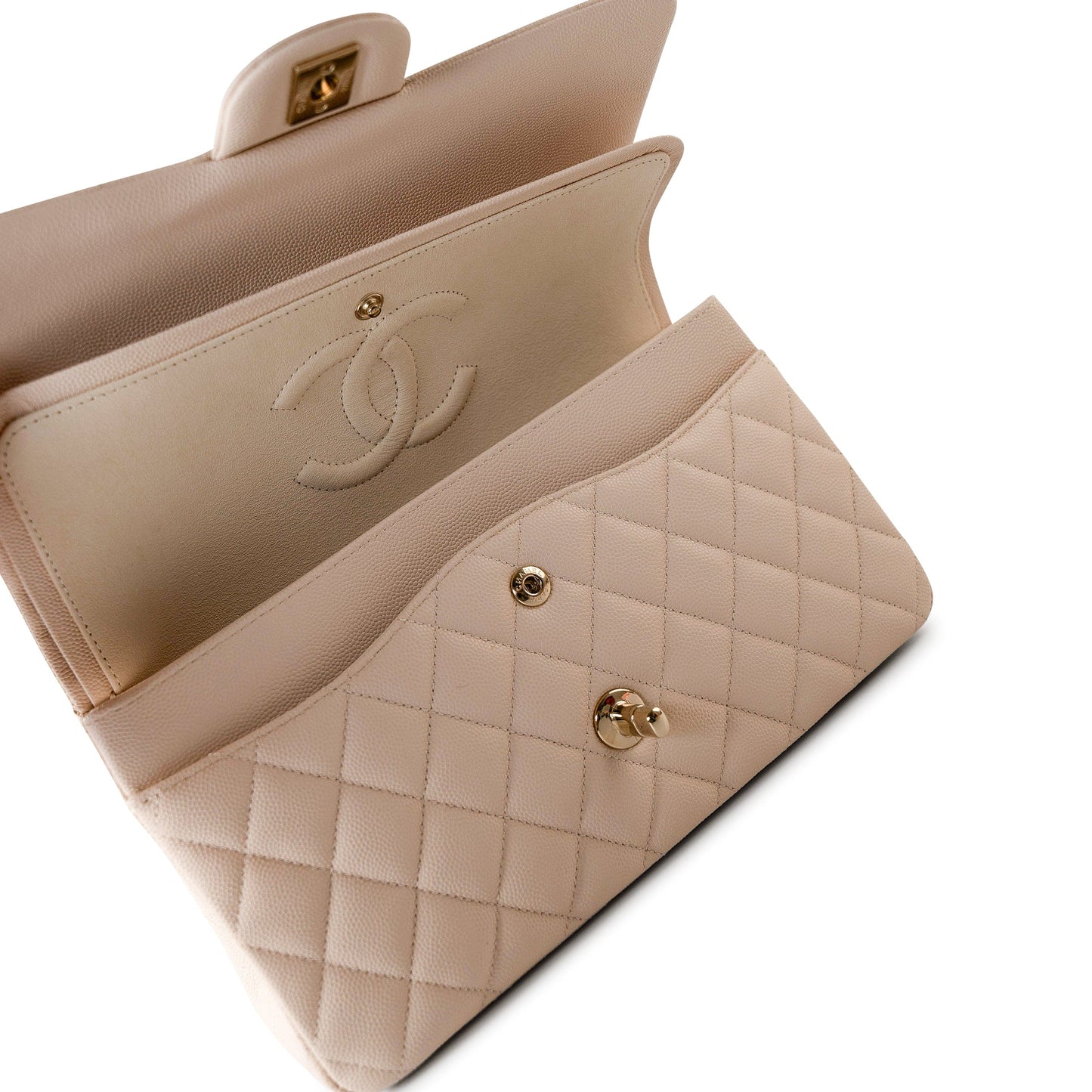 20C Light Beige Caviar Quilted Classic Flap Medium Light Gold Hardware