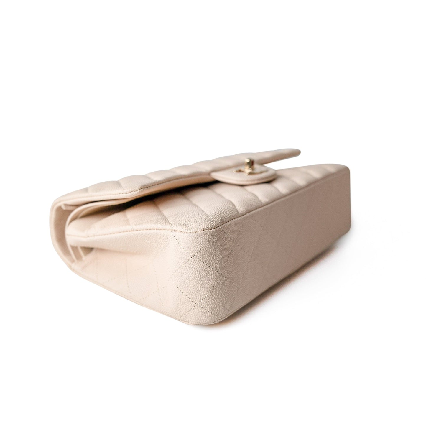 20C Light Beige Caviar Quilted Classic Flap Medium Light Gold Hardware