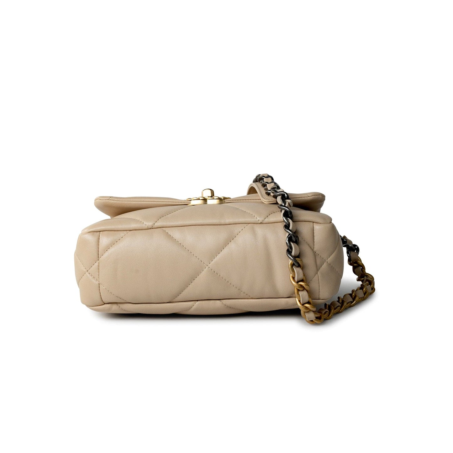 21B Beige Lambskin Quilted 19 Flap Small Mixed Hardware