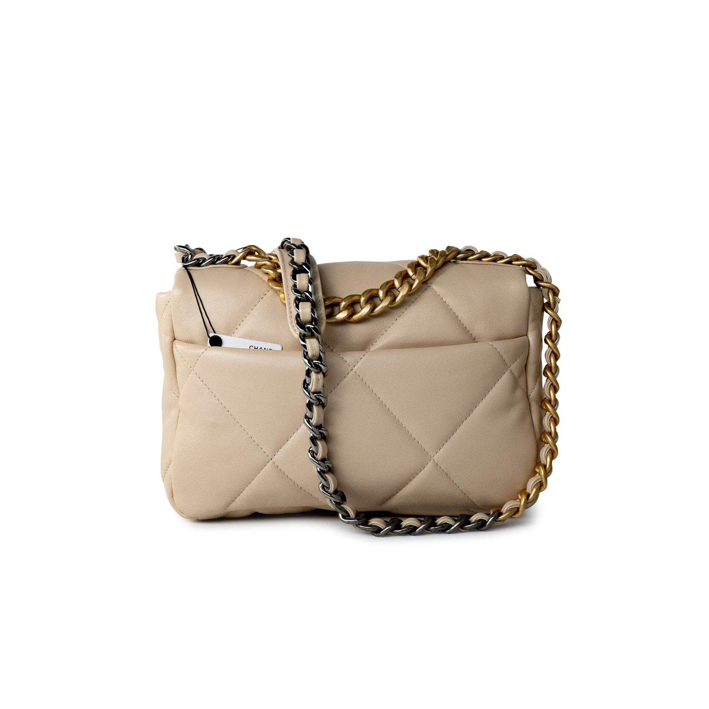 21B Beige Lambskin Quilted 19 Flap Small Mixed Hardware