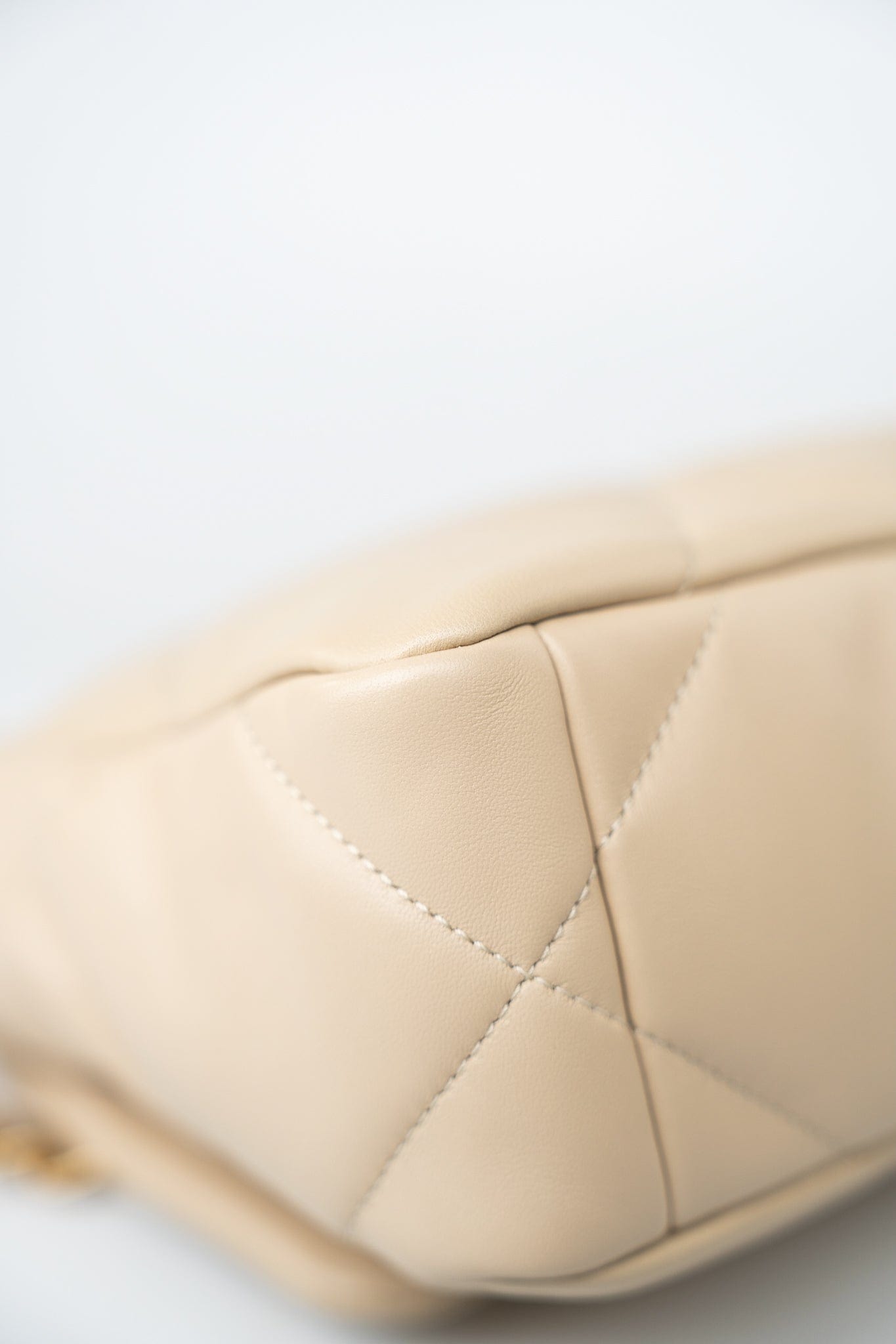 22S Beige Lambskin Quilted Small 19 Flap Mixed Hardware