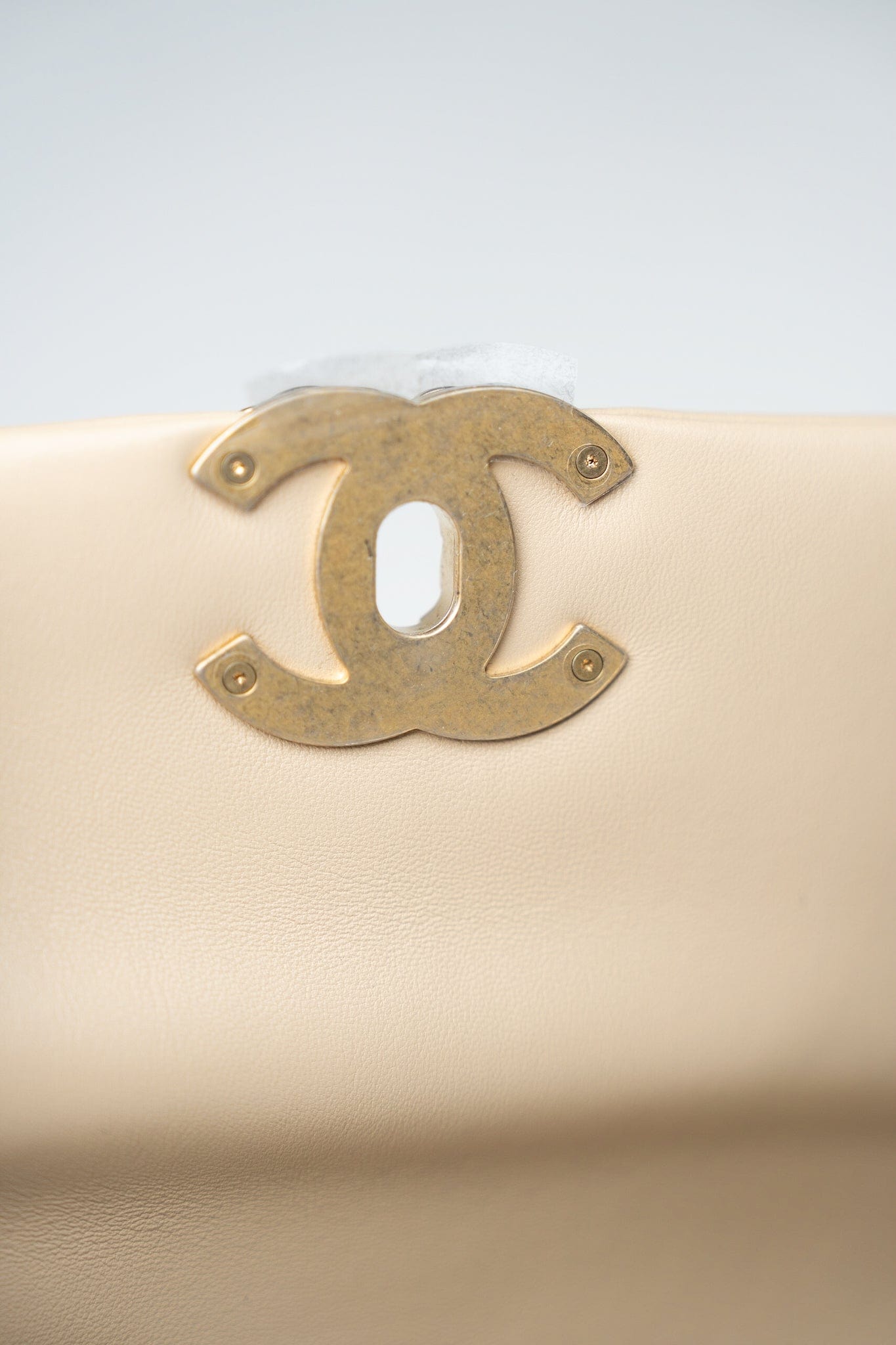 22S Beige Lambskin Quilted Small 19 Flap Mixed Hardware