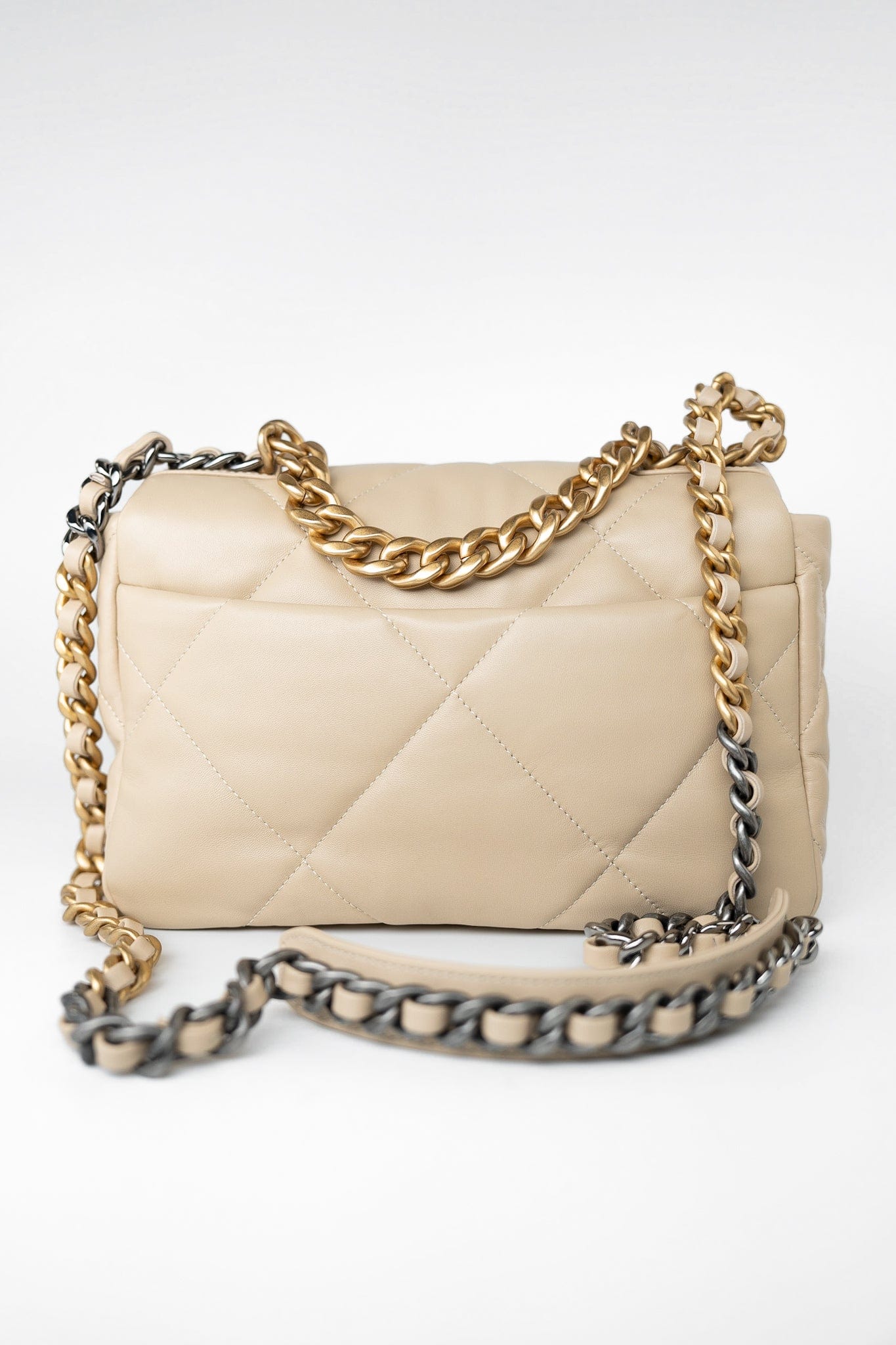 22S Beige Lambskin Quilted Small 19 Flap Mixed Hardware