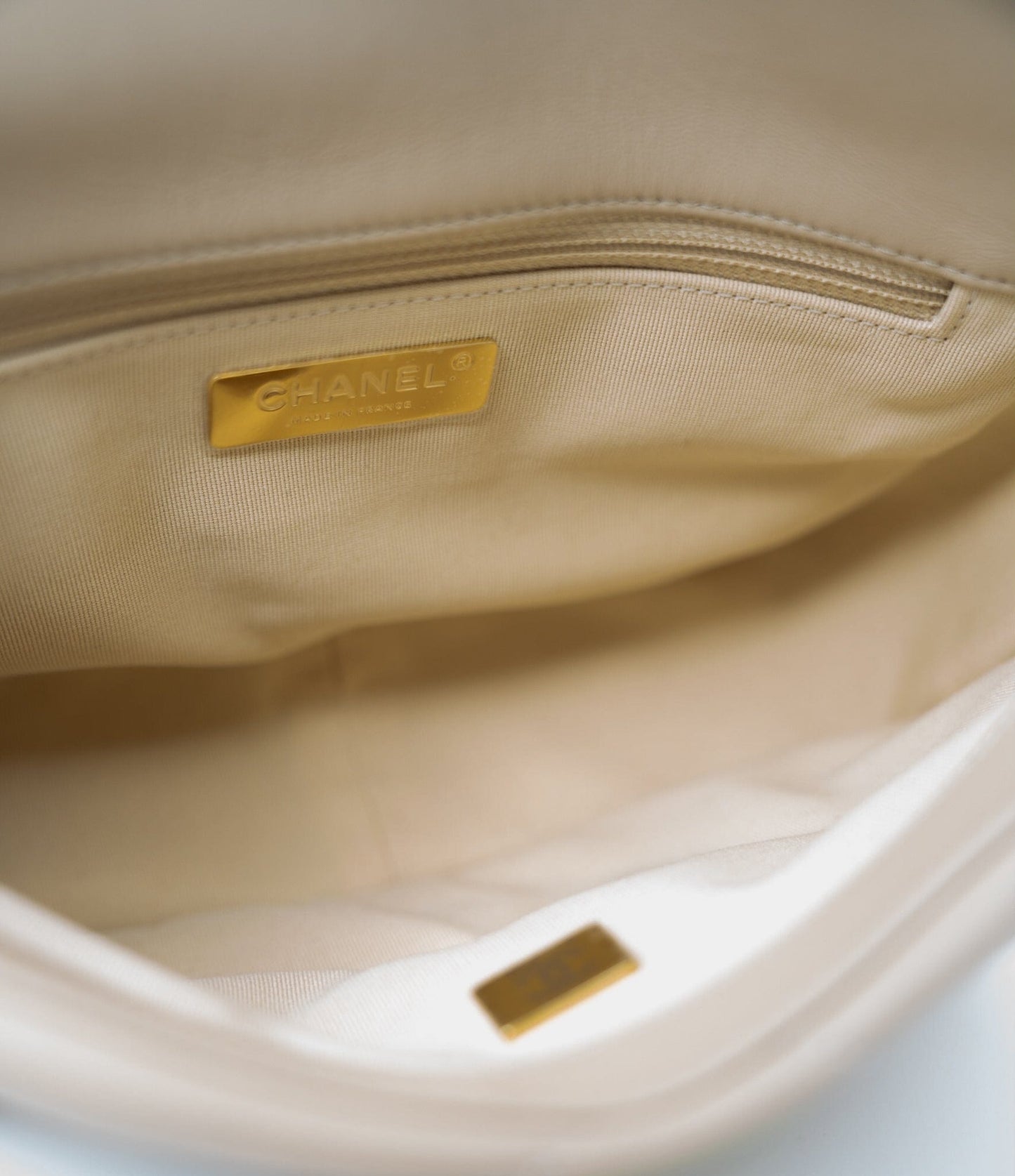 22S Beige Lambskin Quilted Small 19 Flap Mixed Hardware