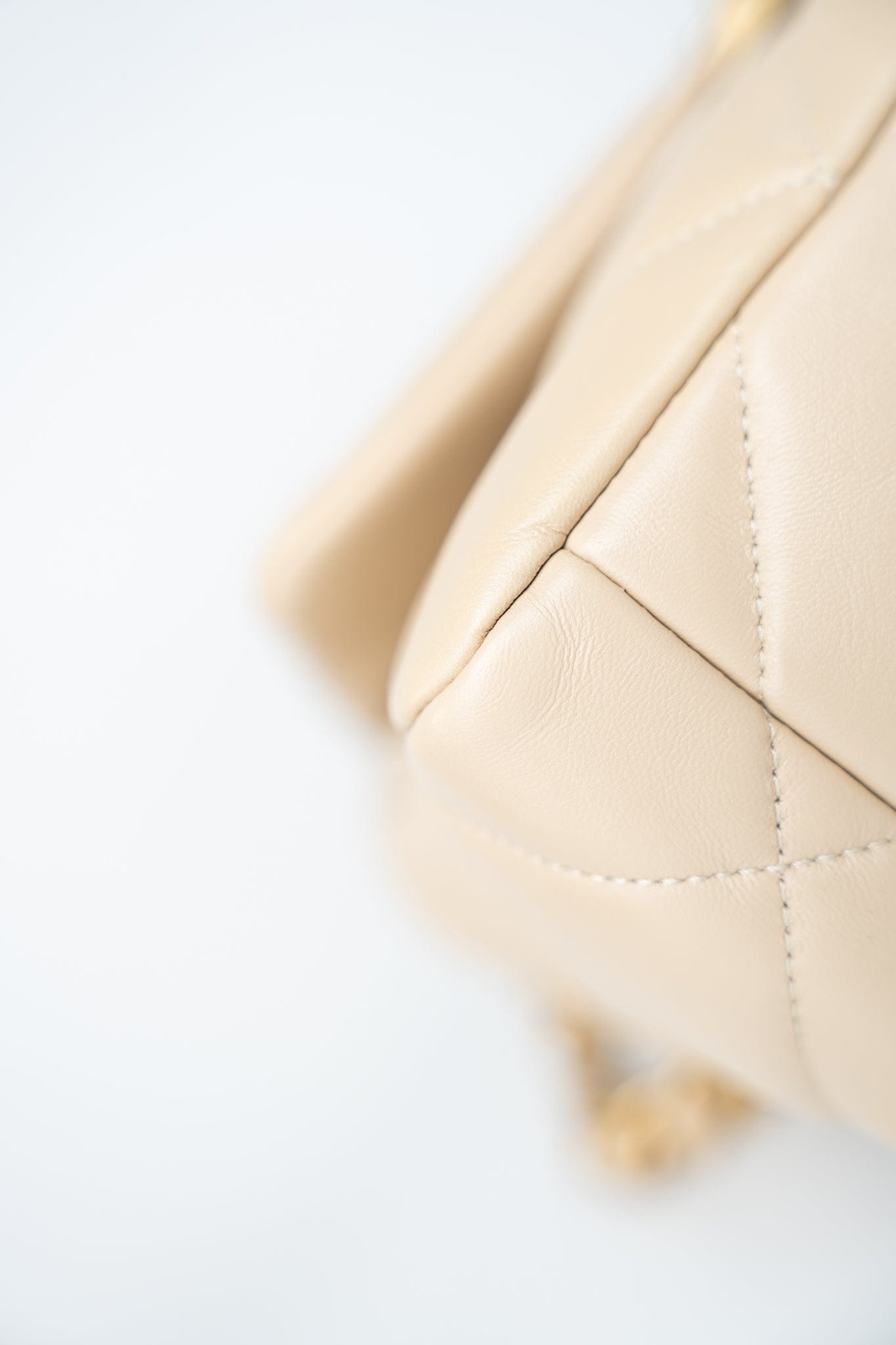 22S Beige Lambskin Quilted Small 19 Flap Mixed Hardware