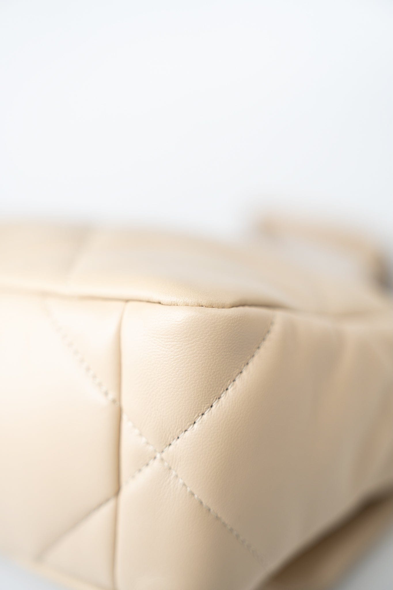 22S Beige Lambskin Quilted Small 19 Flap Mixed Hardware