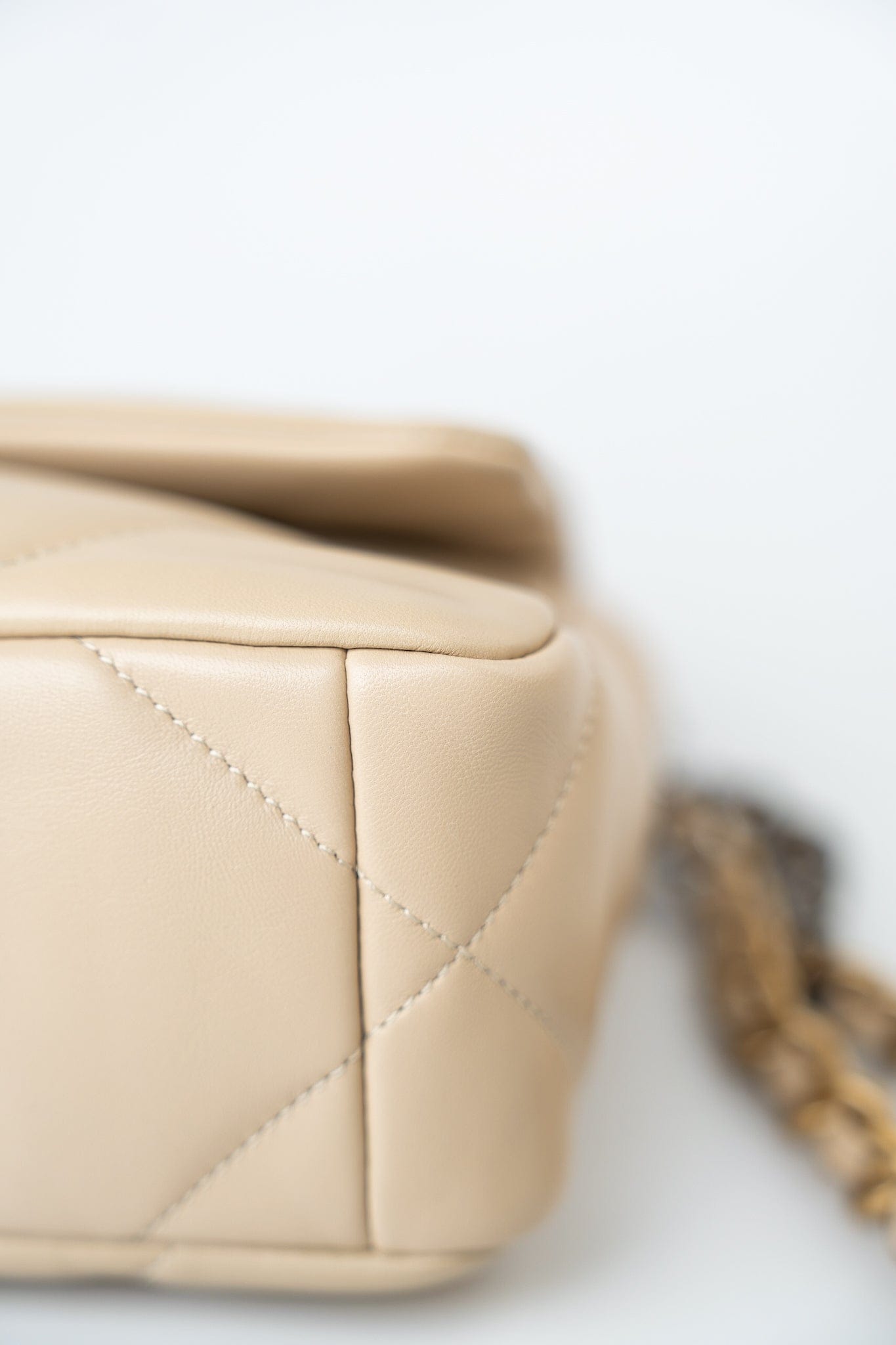 22S Beige Lambskin Quilted Small 19 Flap Mixed Hardware