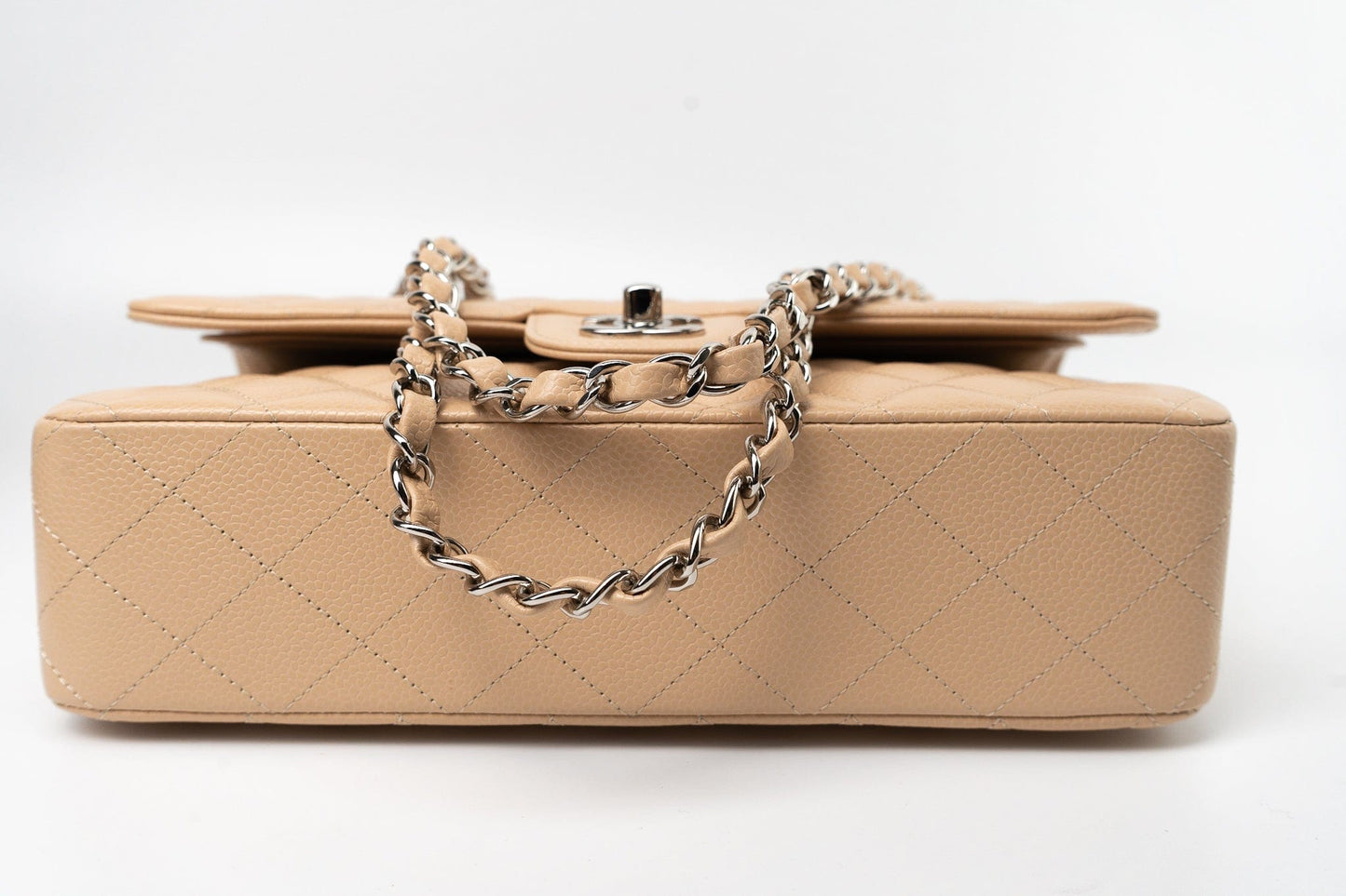 Beige Clair Caviar Quilted Classic Flap Medium Silver Hardware