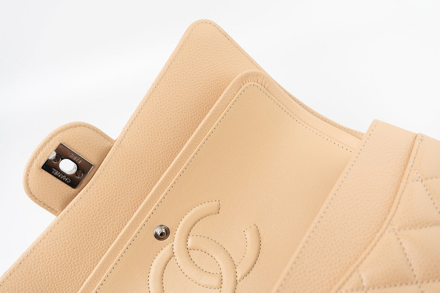 Beige Clair Caviar Quilted Classic Flap Medium Silver Hardware