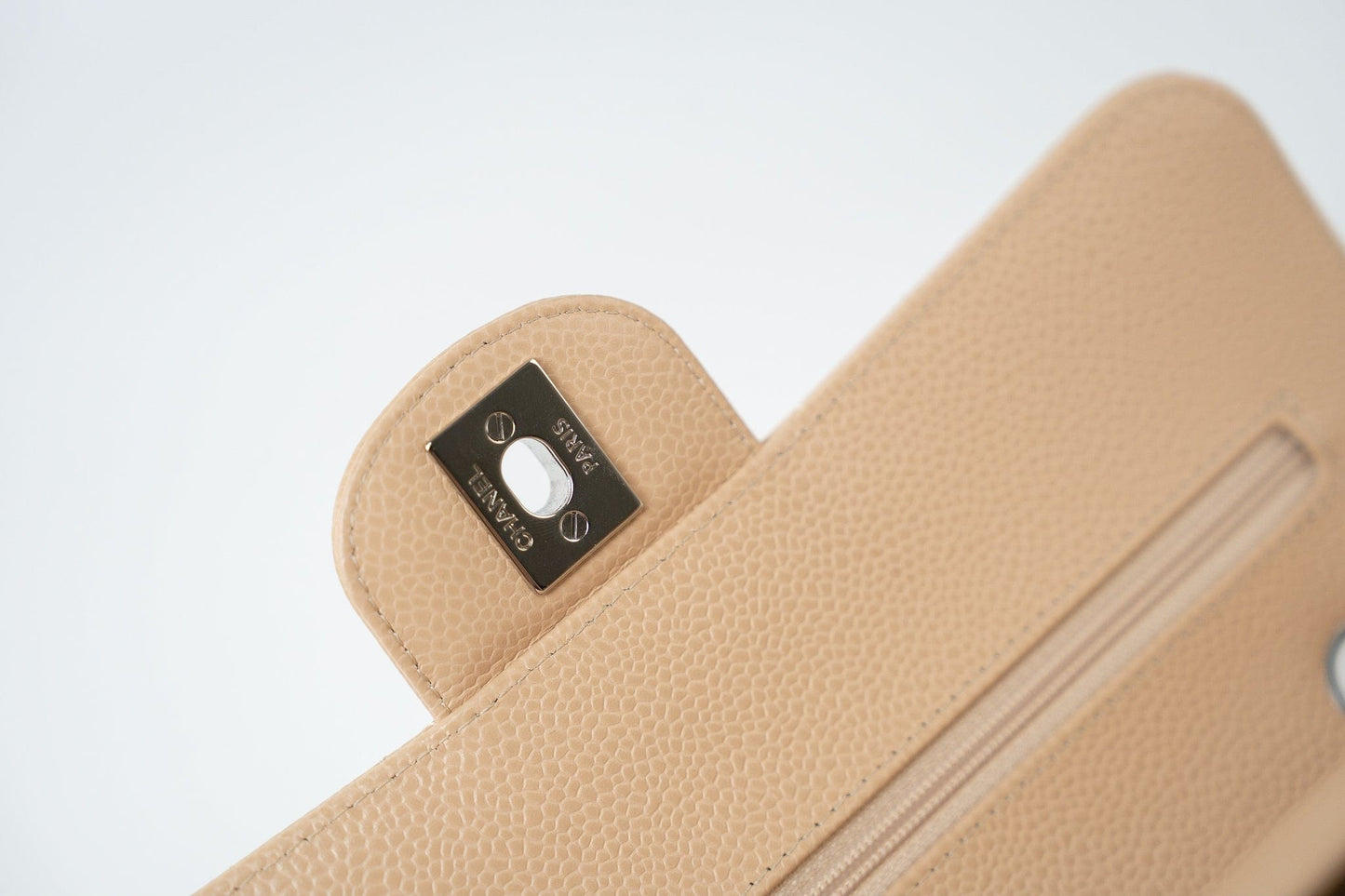 Beige Clair Caviar Quilted Classic Flap Small Silver Hardware