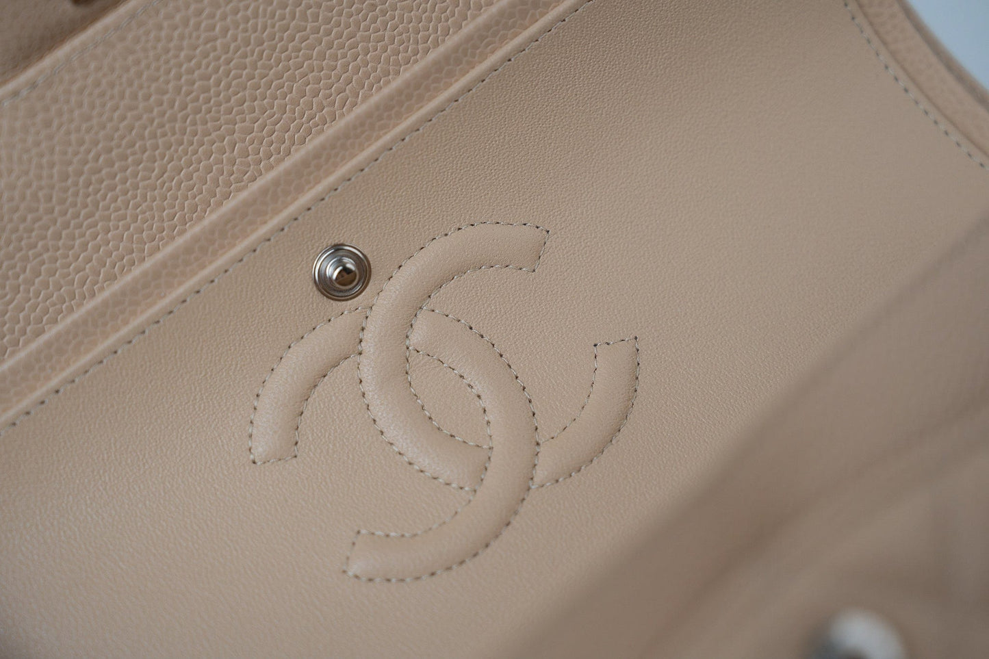 Beige Clair Caviar Quilted Classic Flap Small Silver Hardware