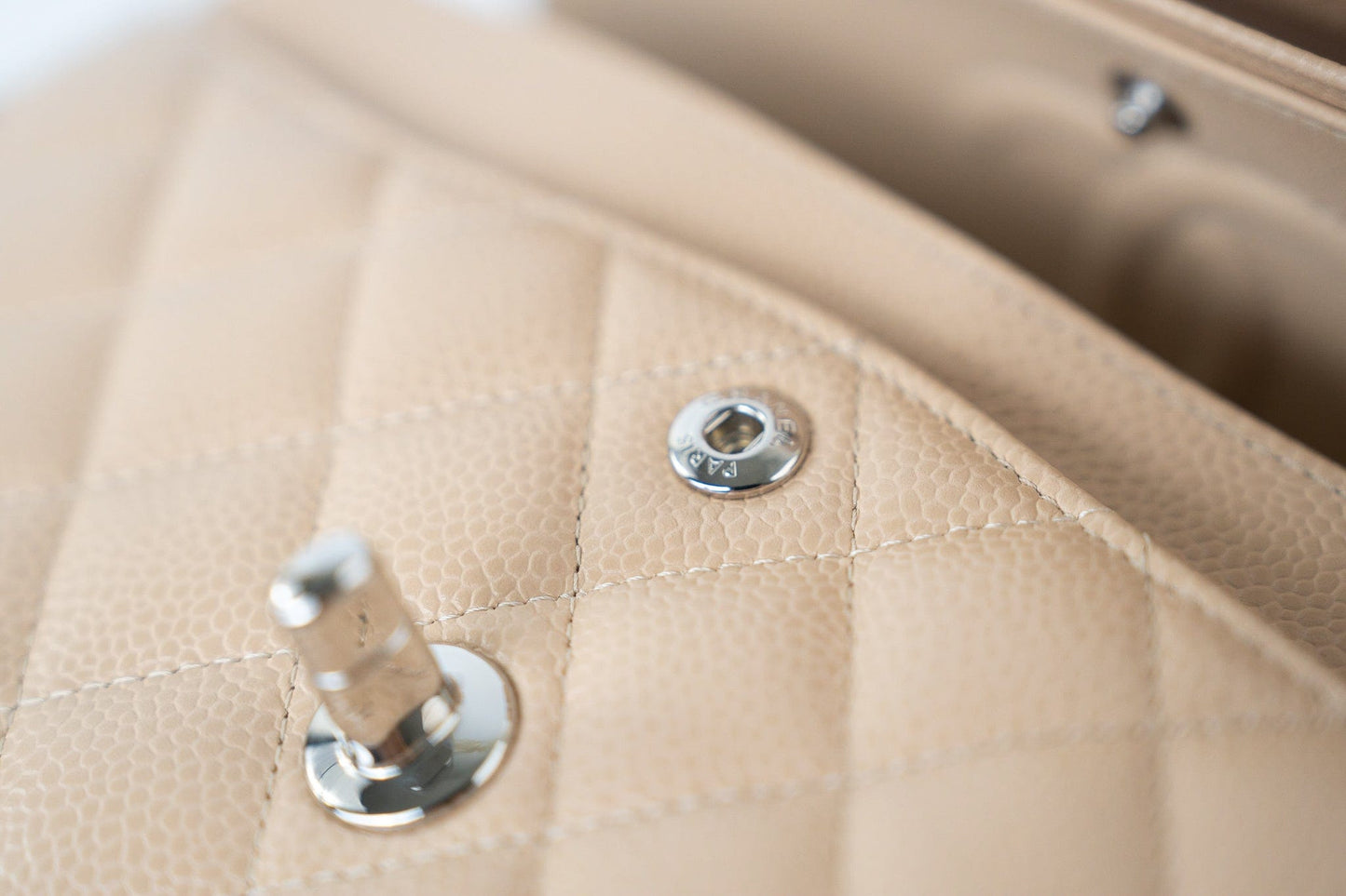 Beige Clair Caviar Quilted Classic Flap Small Silver Hardware