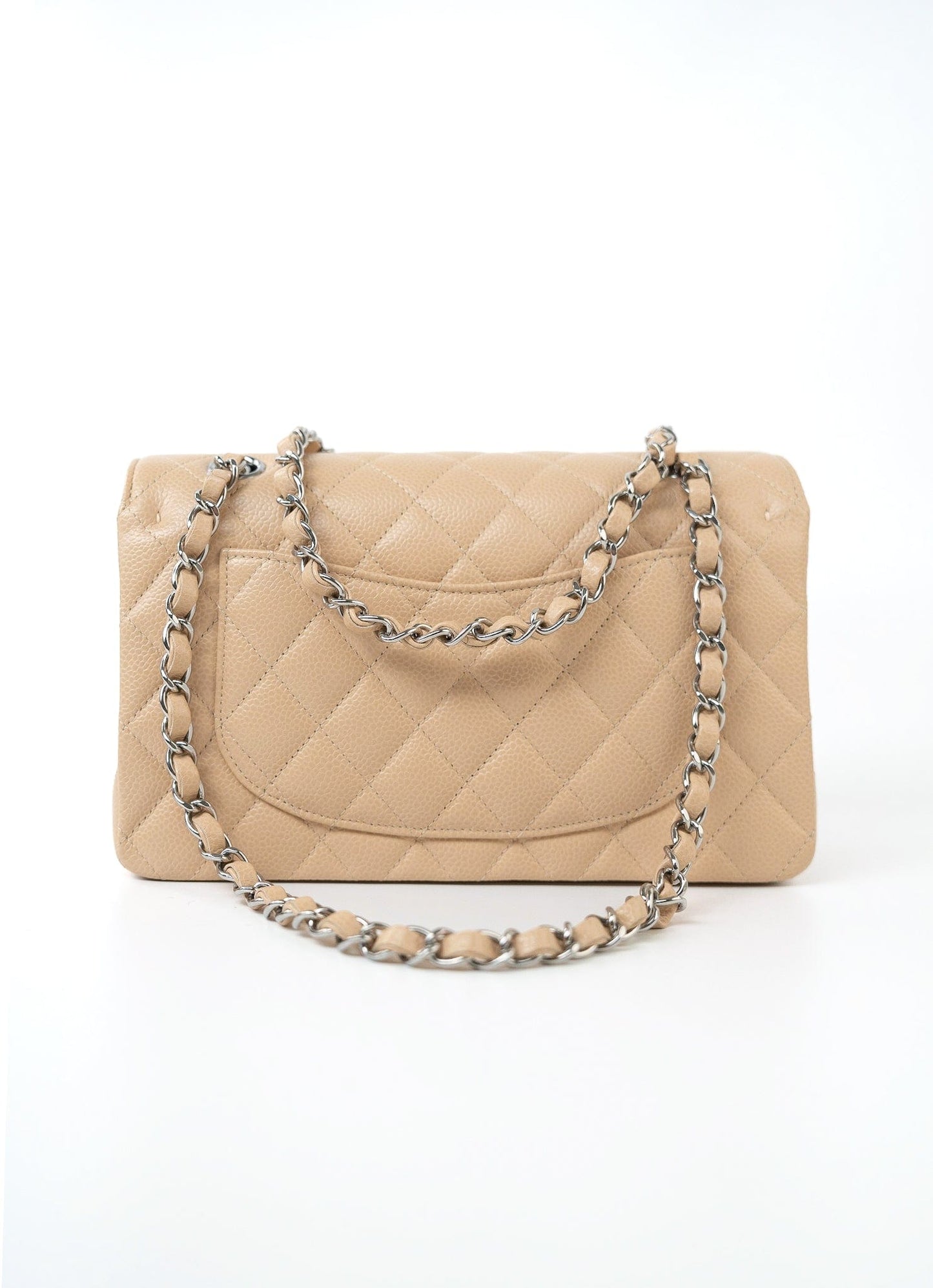 Beige Clair Caviar Quilted Classic Flap Small Silver Hardware