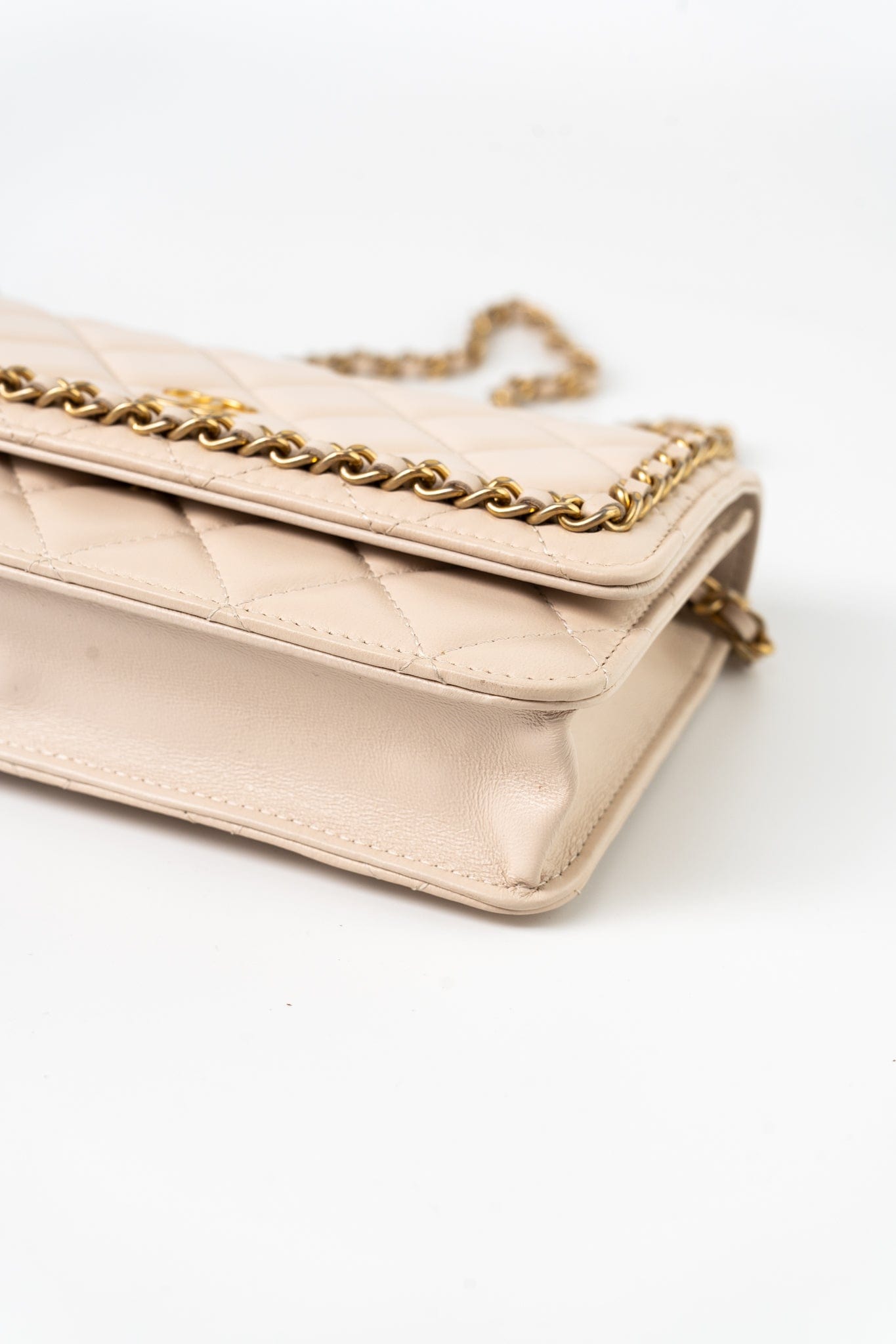 Nude/ Ecru Lambskin Quilted Chain Around Wallet On Chain WOC Aged Gold Hardware
