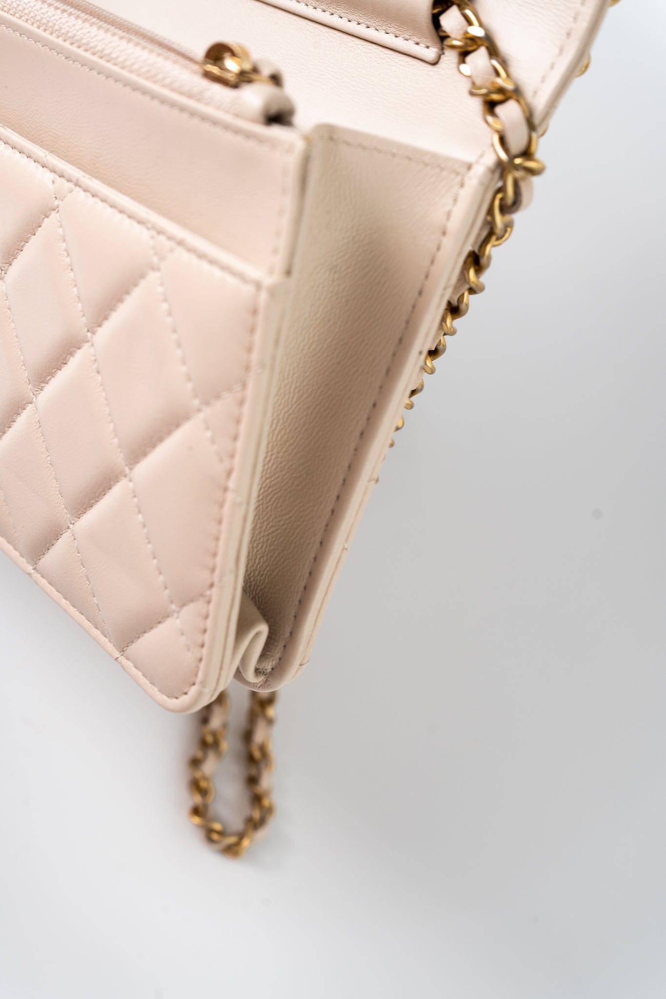 Nude/ Ecru Lambskin Quilted Chain Around Wallet On Chain WOC Aged Gold Hardware