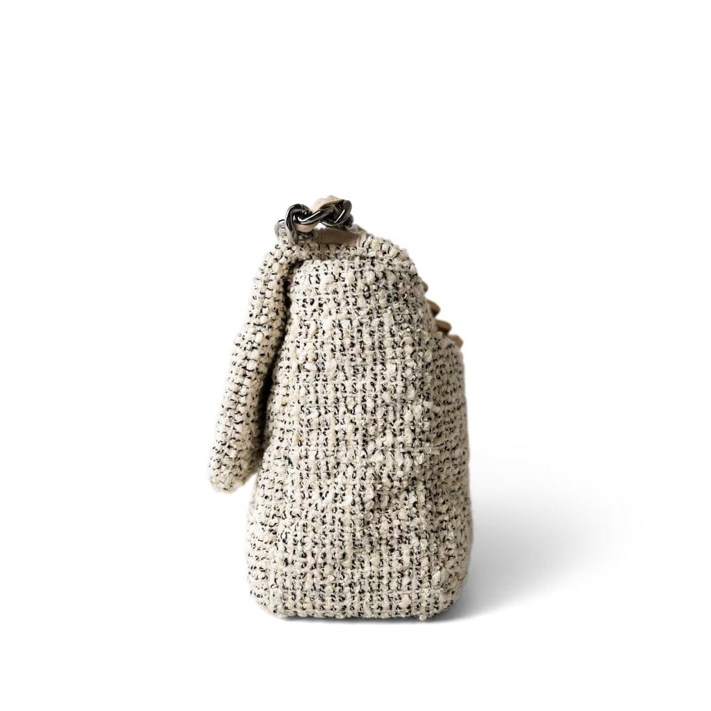 Oreo Tweed Quilted Medium/Large 19 Flap Mixed Hardware