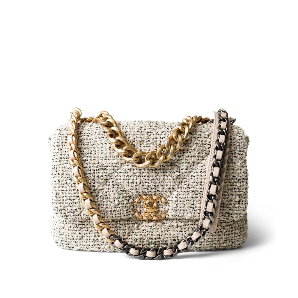 Oreo Tweed Quilted Medium/Large 19 Flap Mixed Hardware