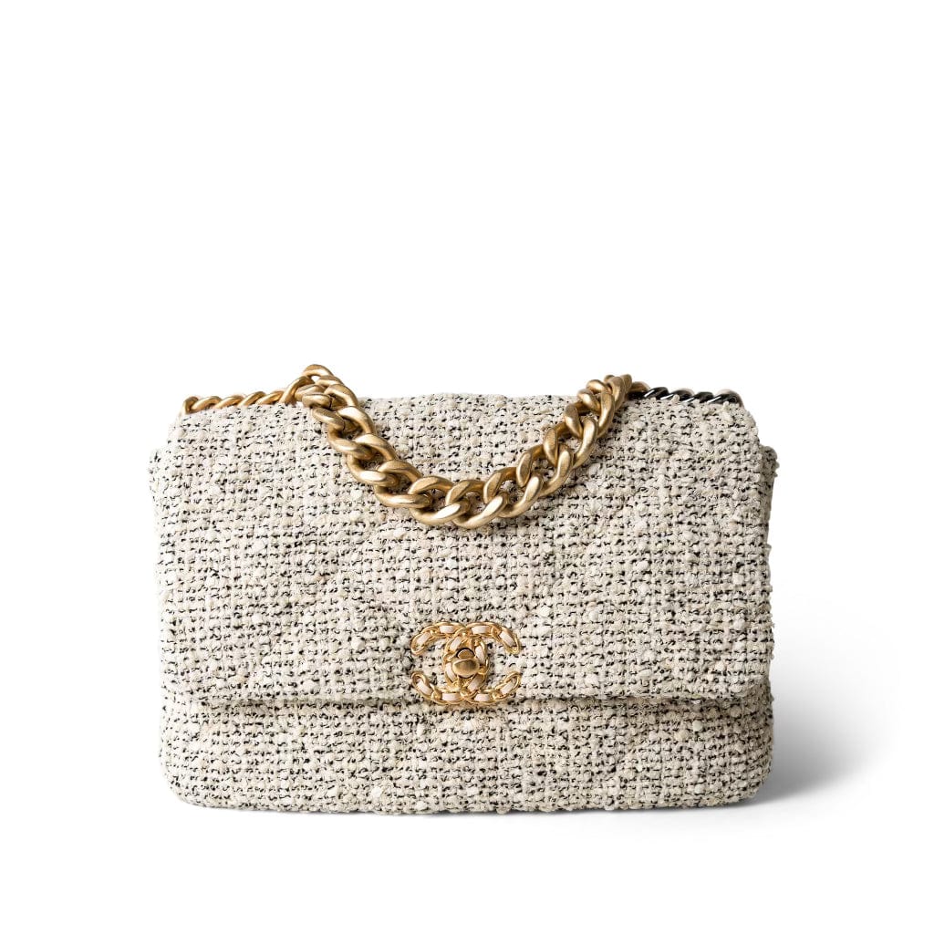 Oreo Tweed Quilted Medium/Large 19 Flap Mixed Hardware