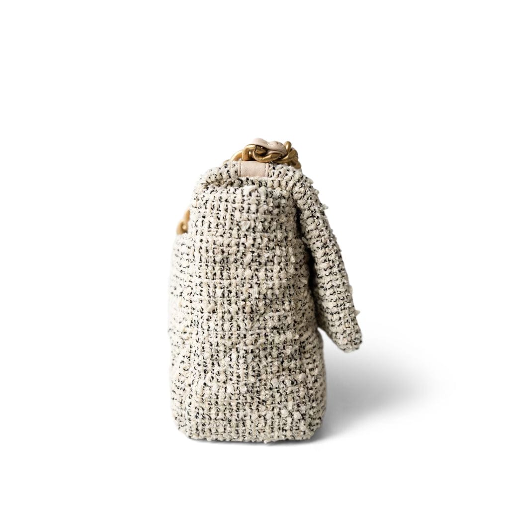 Oreo Tweed Quilted Medium/Large 19 Flap Mixed Hardware