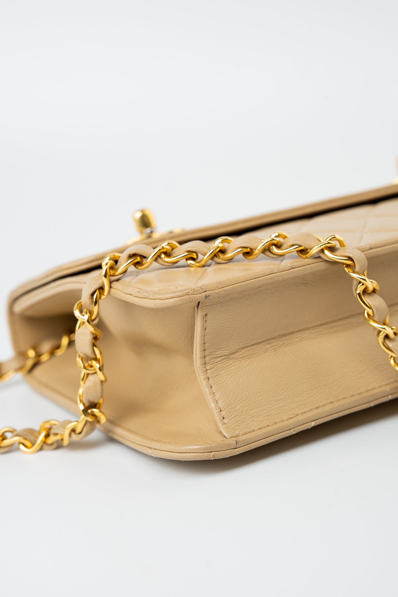 Vintage Beige Double Turnlock Single Flap Briefcase Bag Gold Hardware