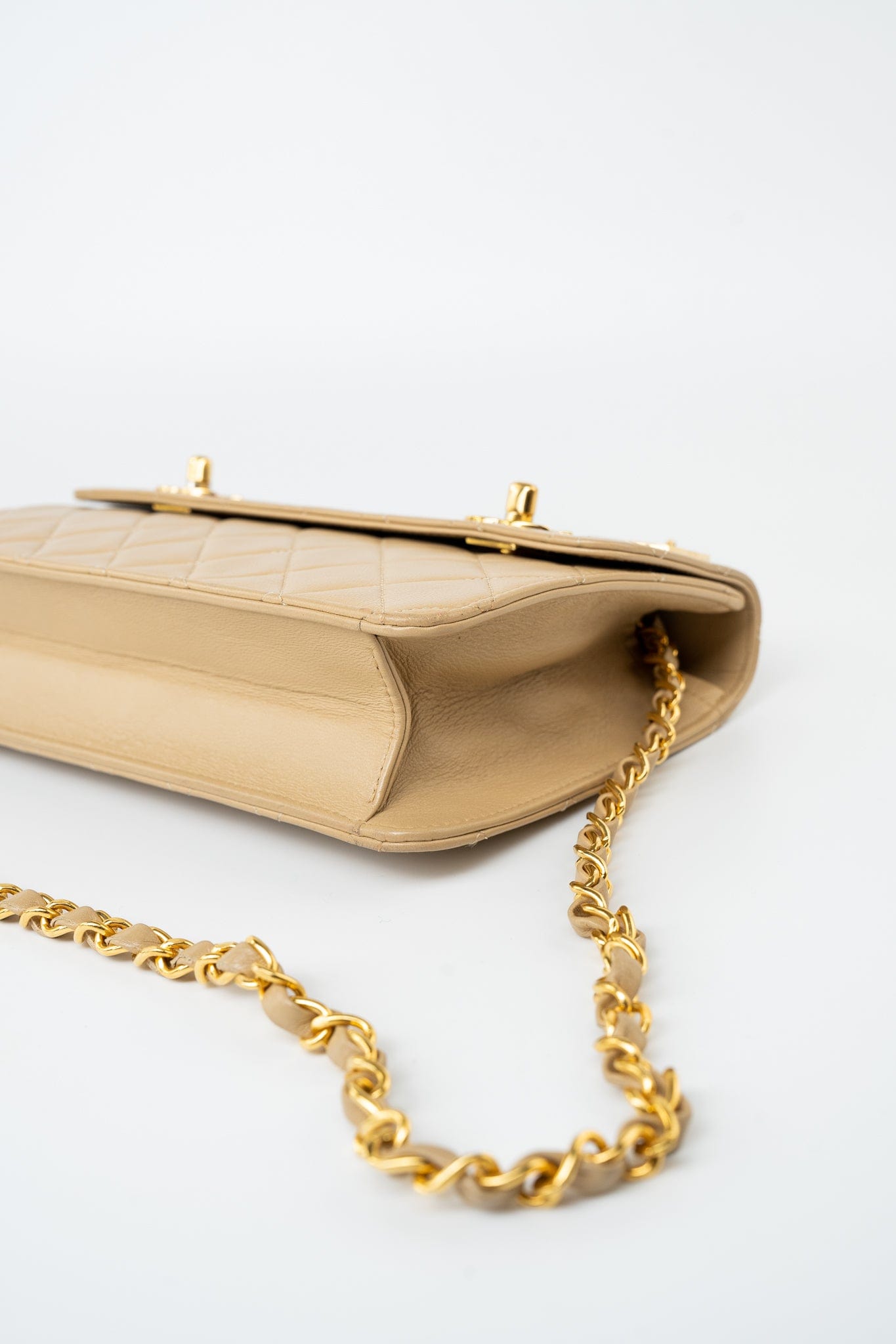 Vintage Beige Double Turnlock Single Flap Briefcase Bag Gold Hardware