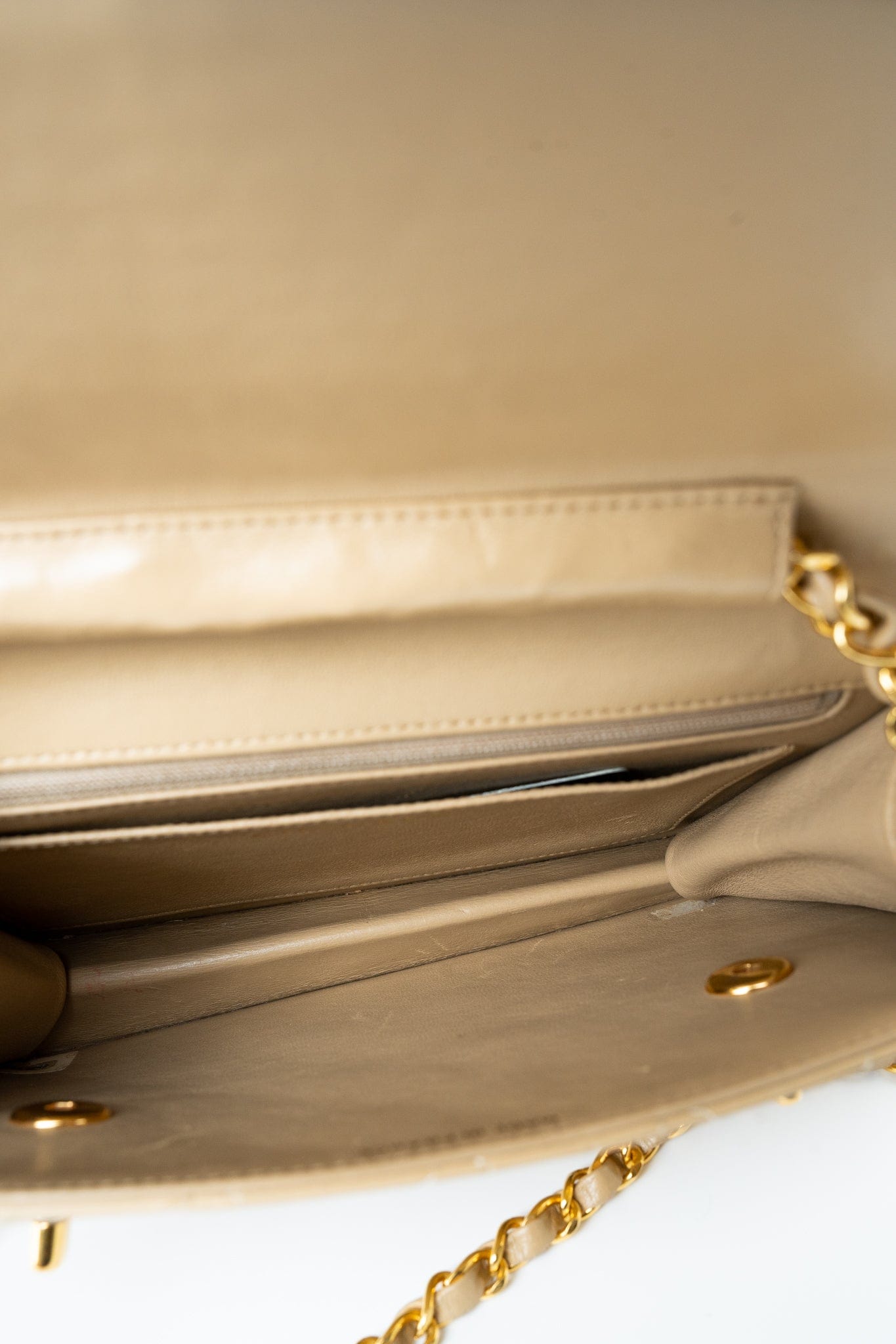 Vintage Beige Double Turnlock Single Flap Briefcase Bag Gold Hardware