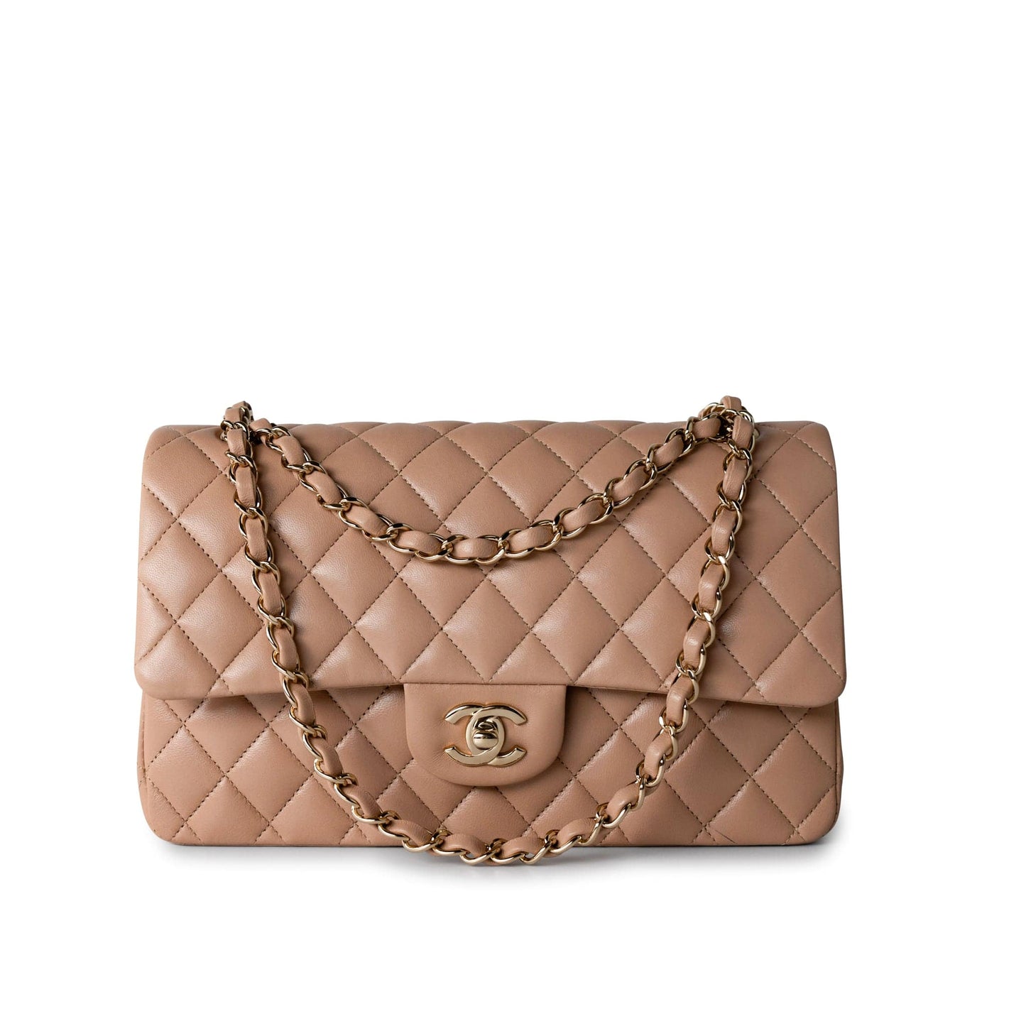 Dark Beige Lambskin Quilted Medium Classic Flap