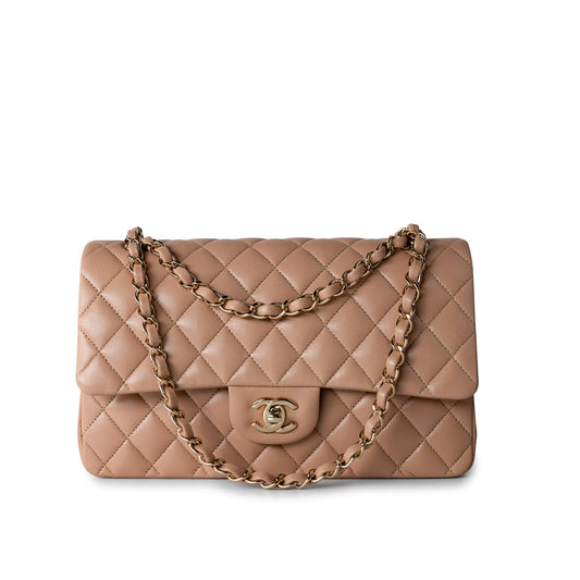 Dark Beige Lambskin Quilted Medium Classic Flap