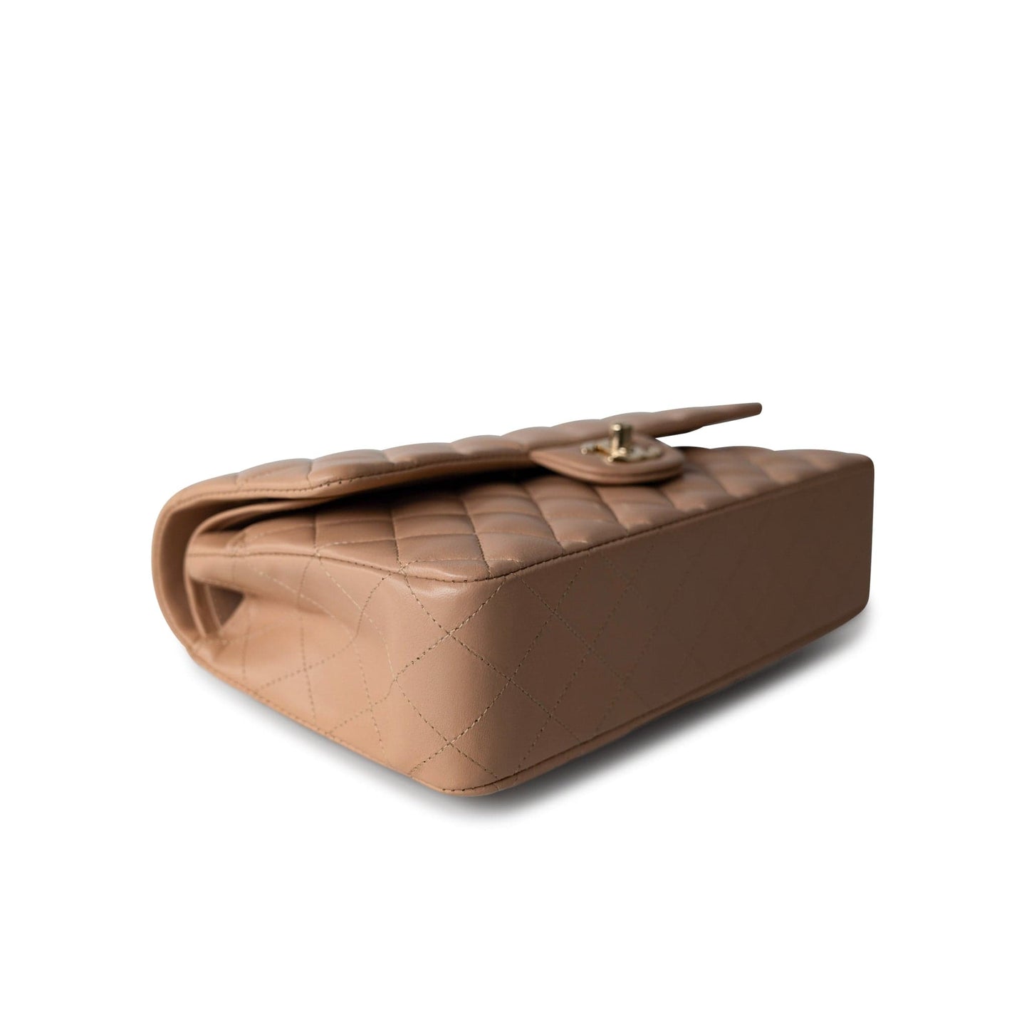 Dark Beige Lambskin Quilted Medium Classic Flap