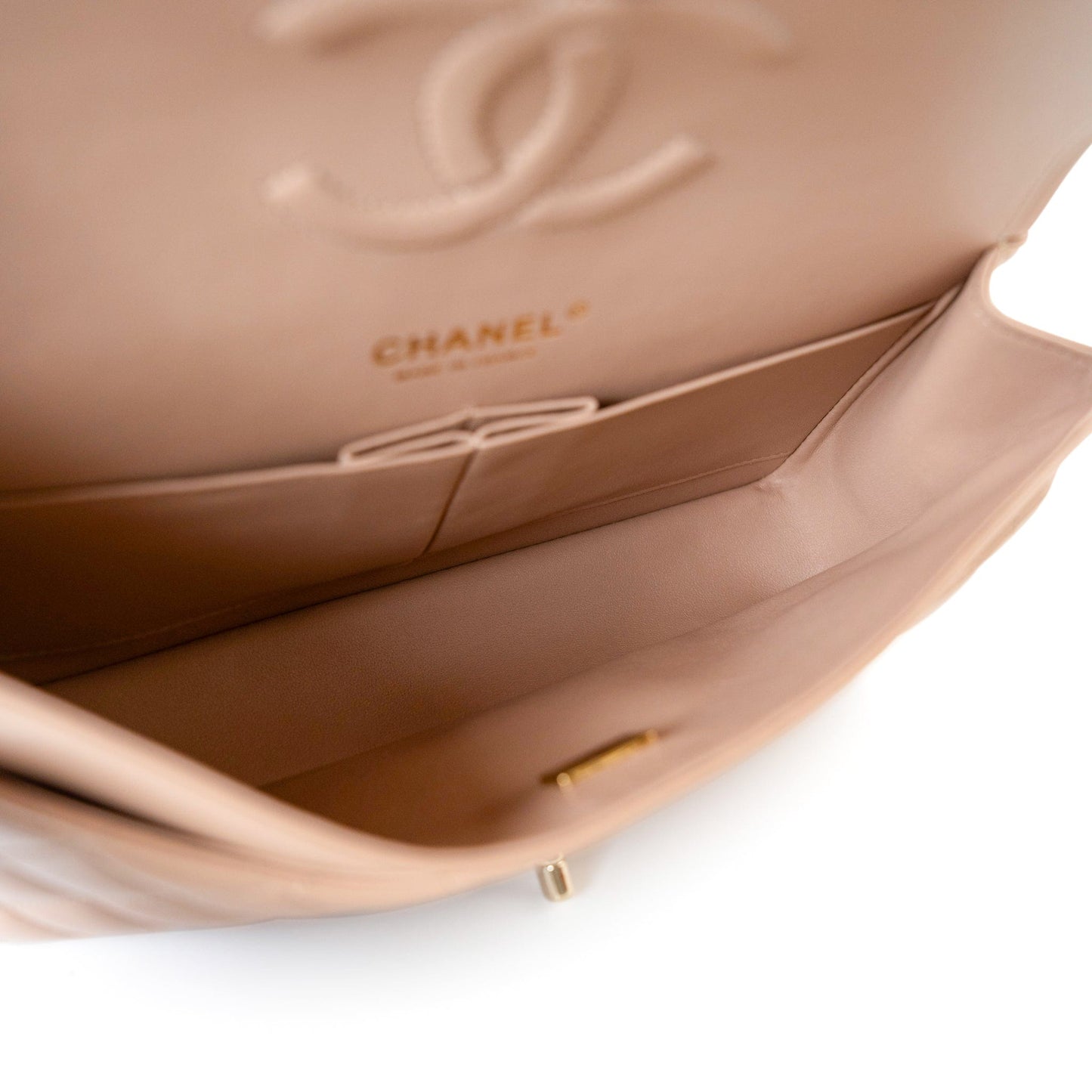 Dark Beige Lambskin Quilted Medium Classic Flap