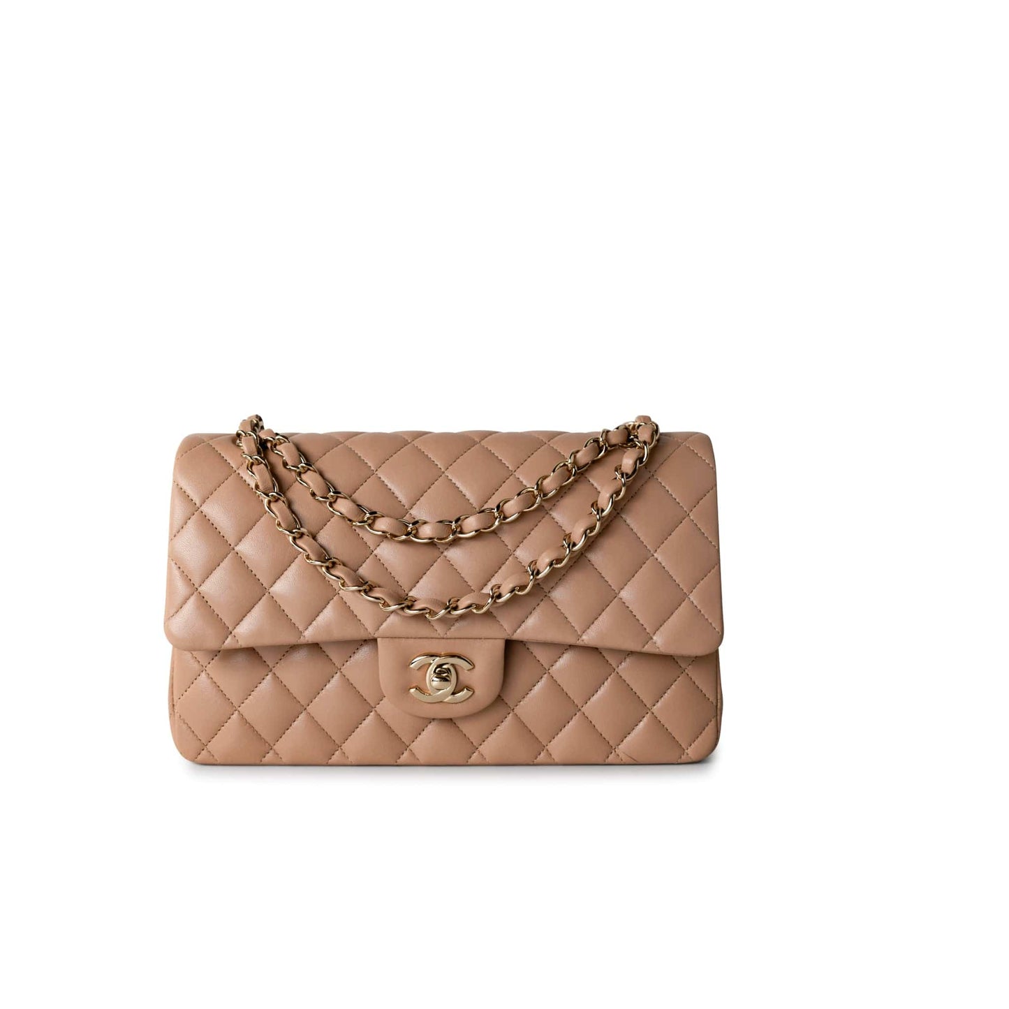 Dark Beige Lambskin Quilted Medium Classic Flap