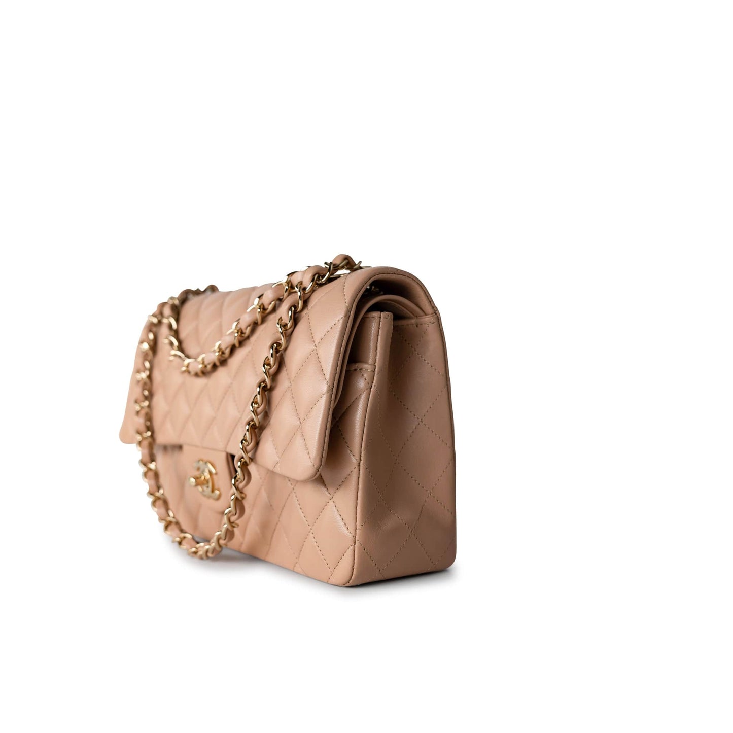 Dark Beige Lambskin Quilted Medium Classic Flap