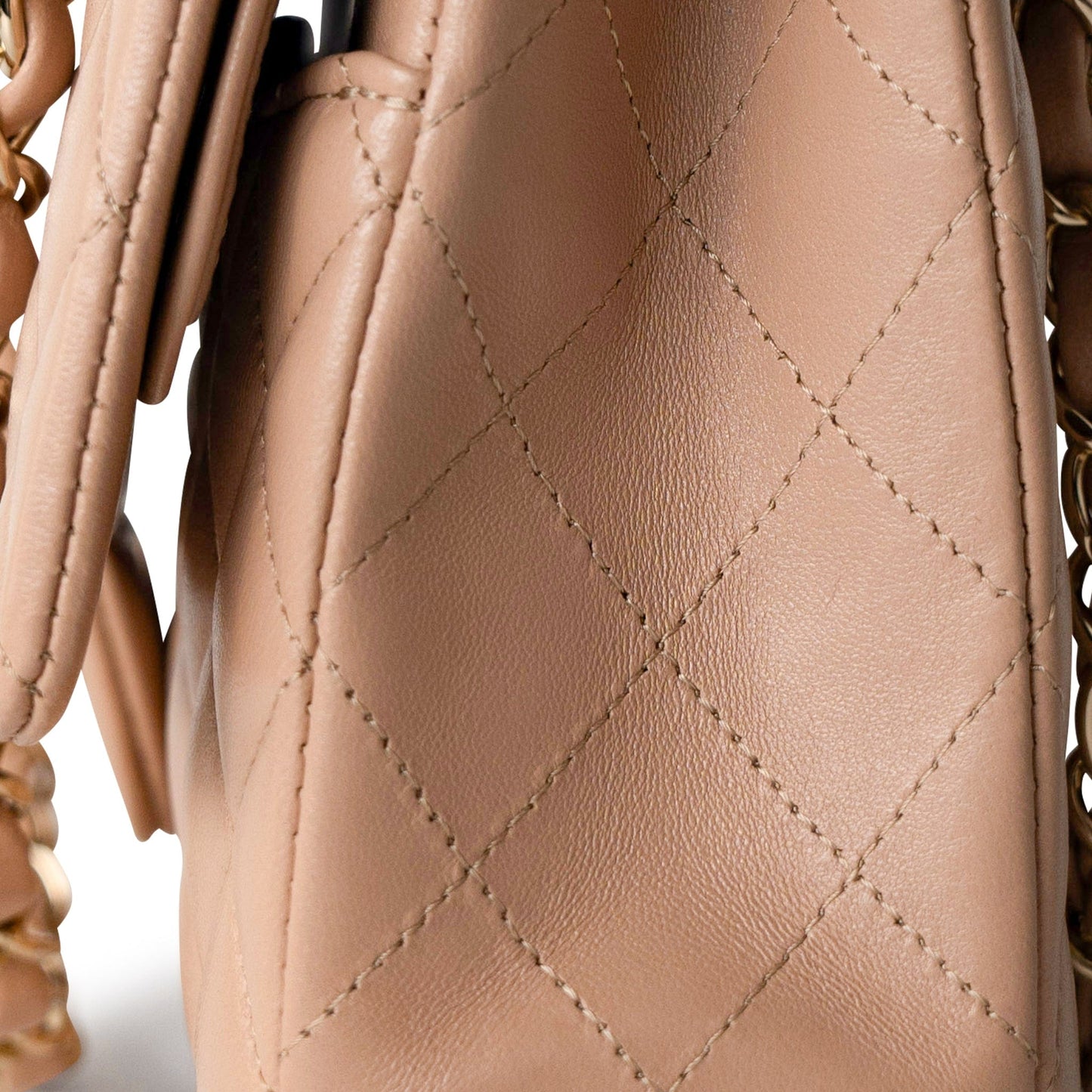 Dark Beige Lambskin Quilted Medium Classic Flap