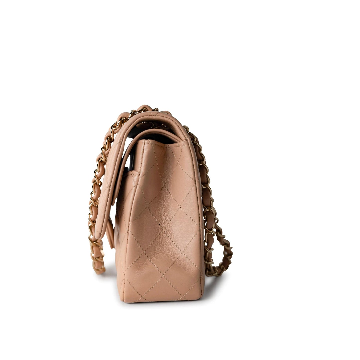 Dark Beige Lambskin Quilted Medium Classic Flap