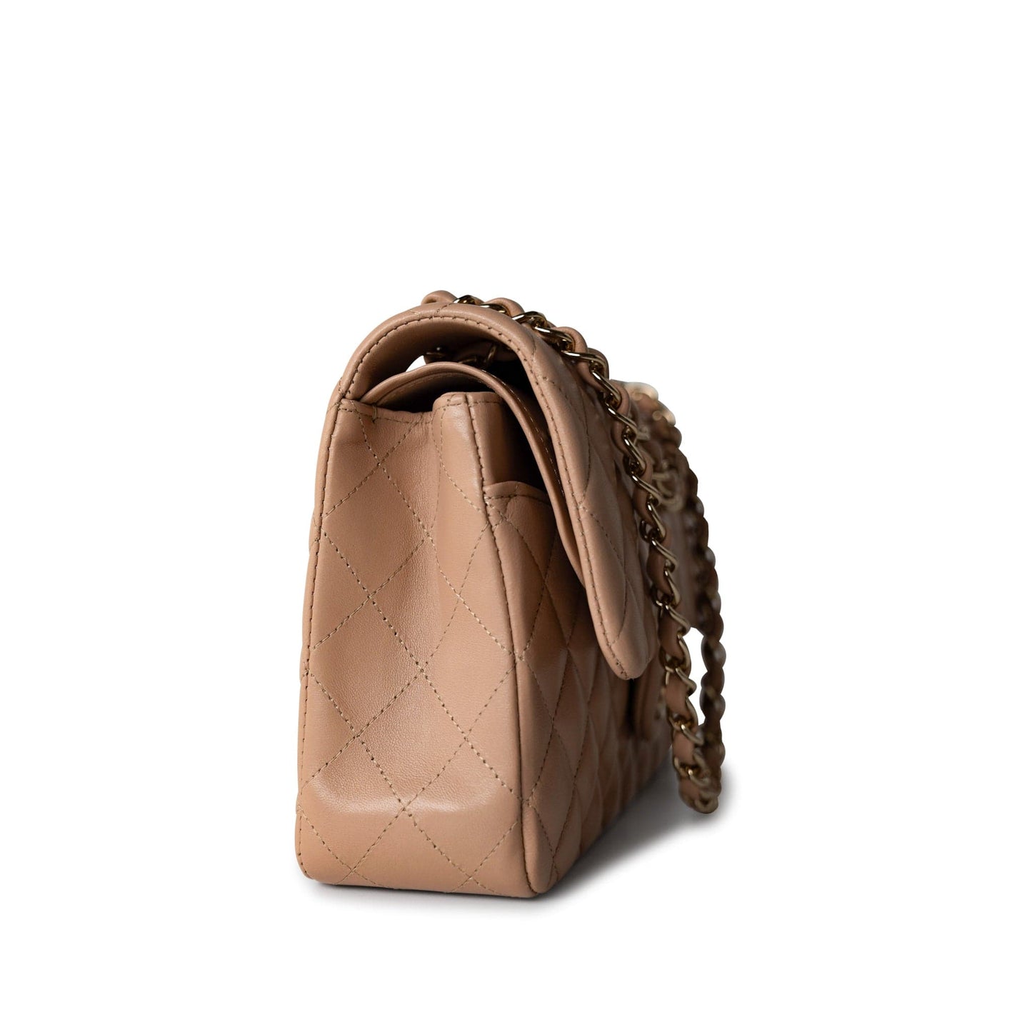 Dark Beige Lambskin Quilted Medium Classic Flap