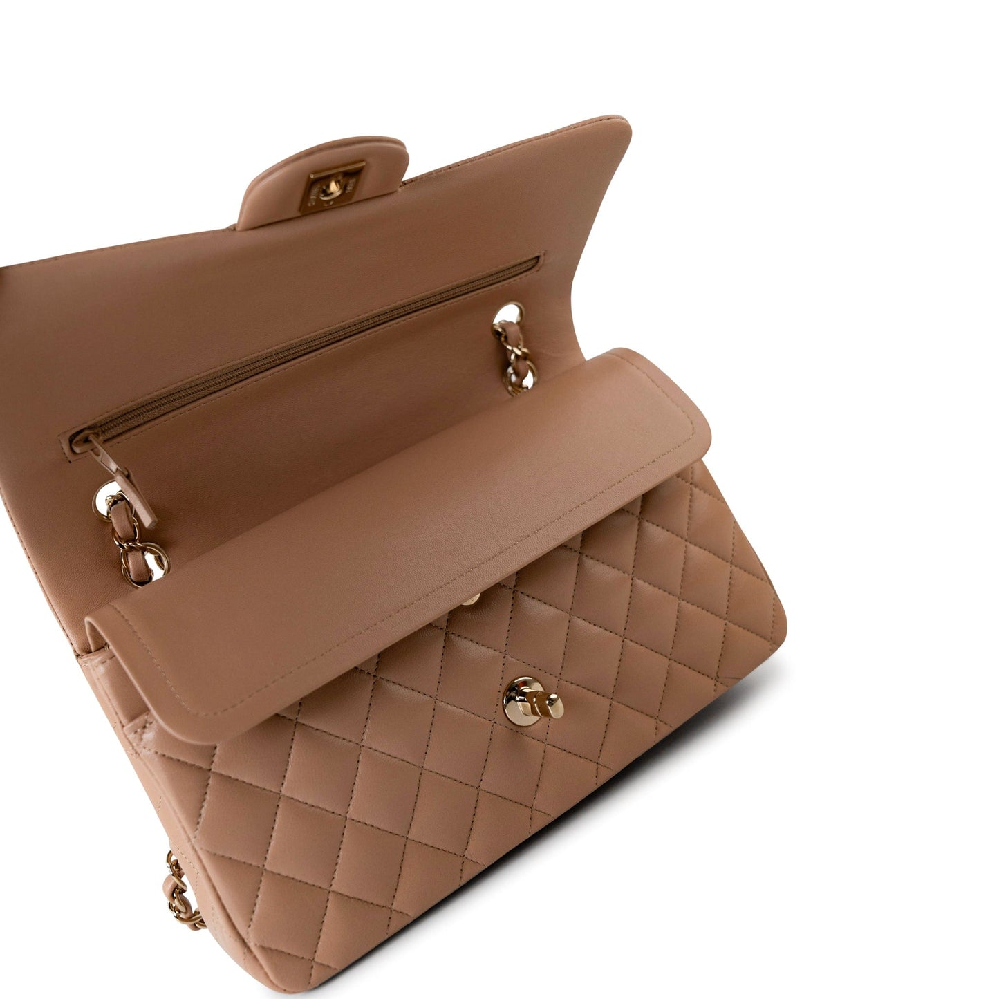 Dark Beige Lambskin Quilted Medium Classic Flap