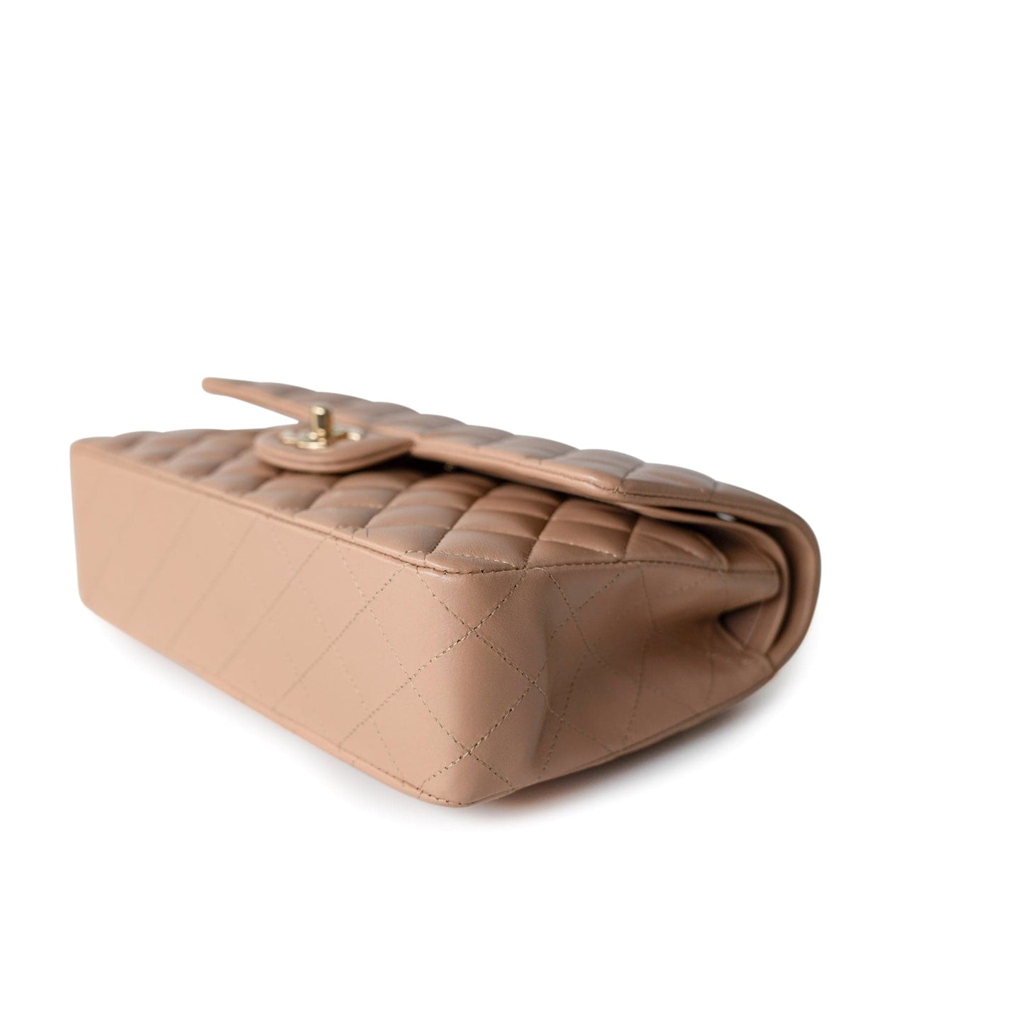 Dark Beige Lambskin Quilted Medium Classic Flap