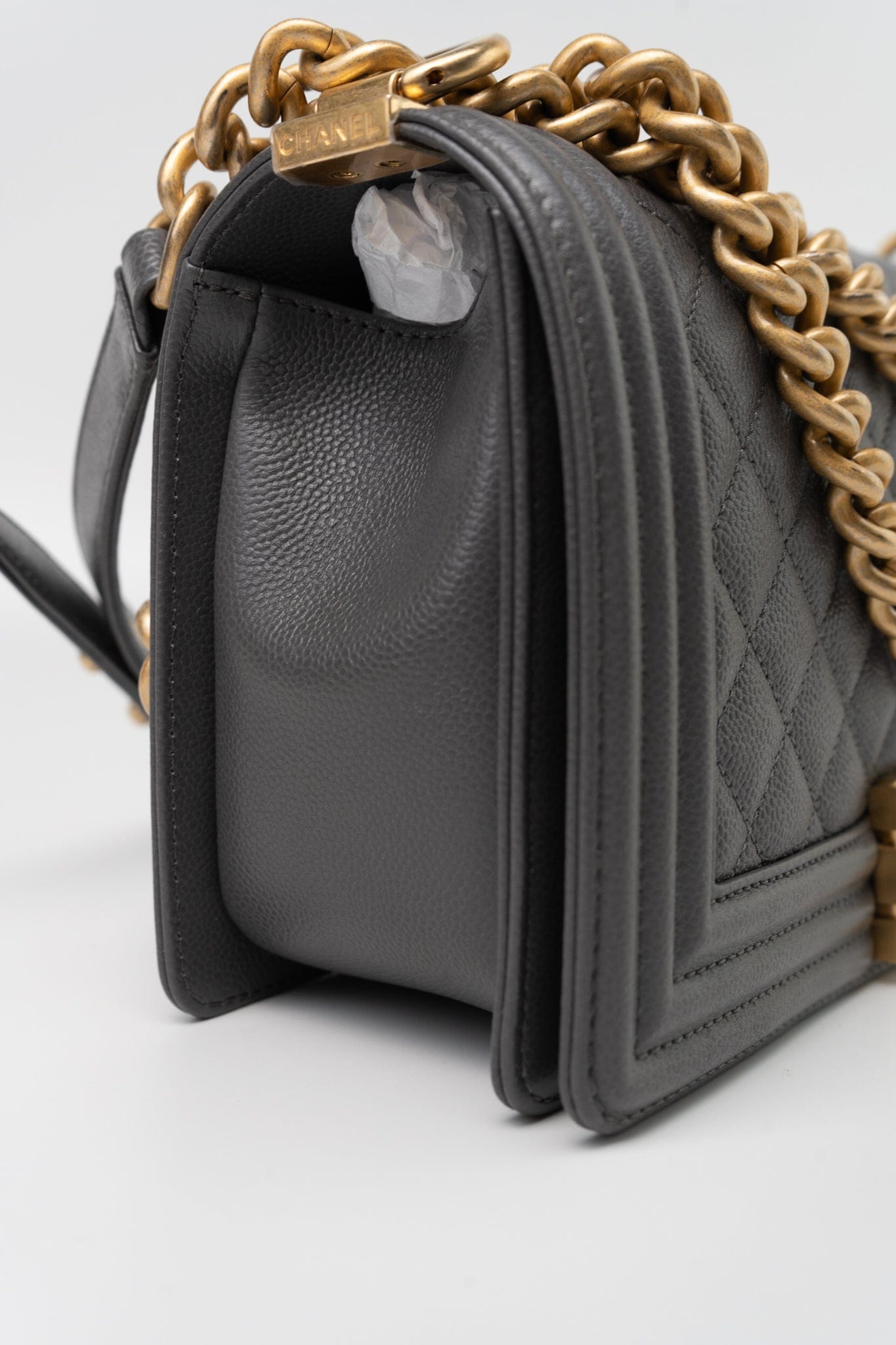 Dark Grey Boy Bag Old Medium Caviar Quilted w/ Aged Gold Hardware