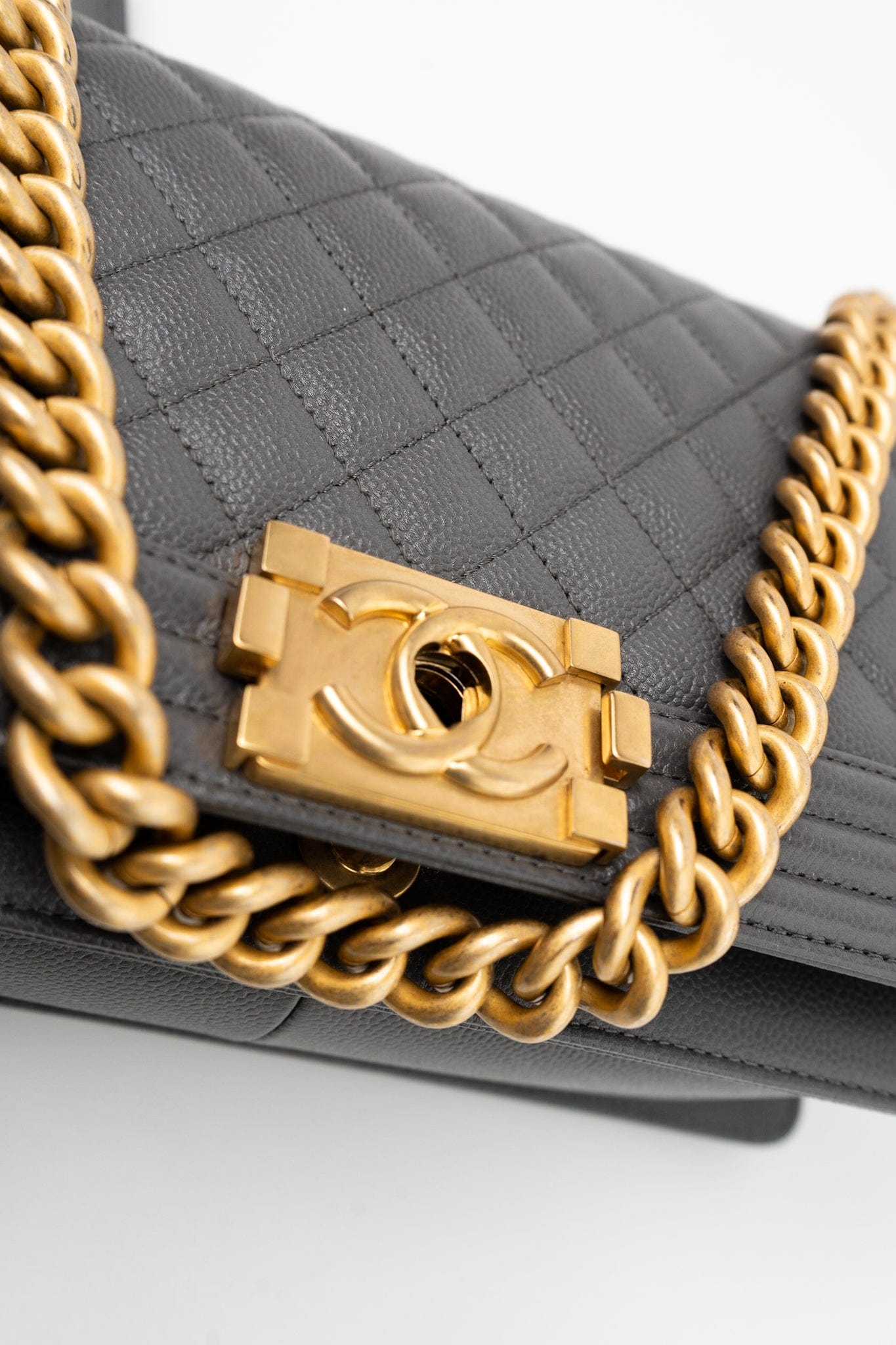 Dark Grey Boy Bag Old Medium Caviar Quilted w/ Aged Gold Hardware