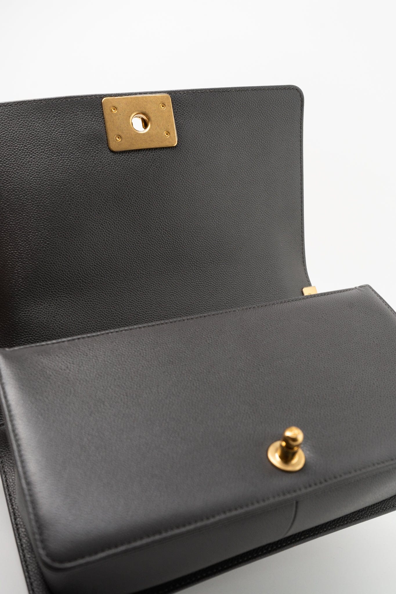 Dark Grey Boy Bag Old Medium Caviar Quilted w/ Aged Gold Hardware