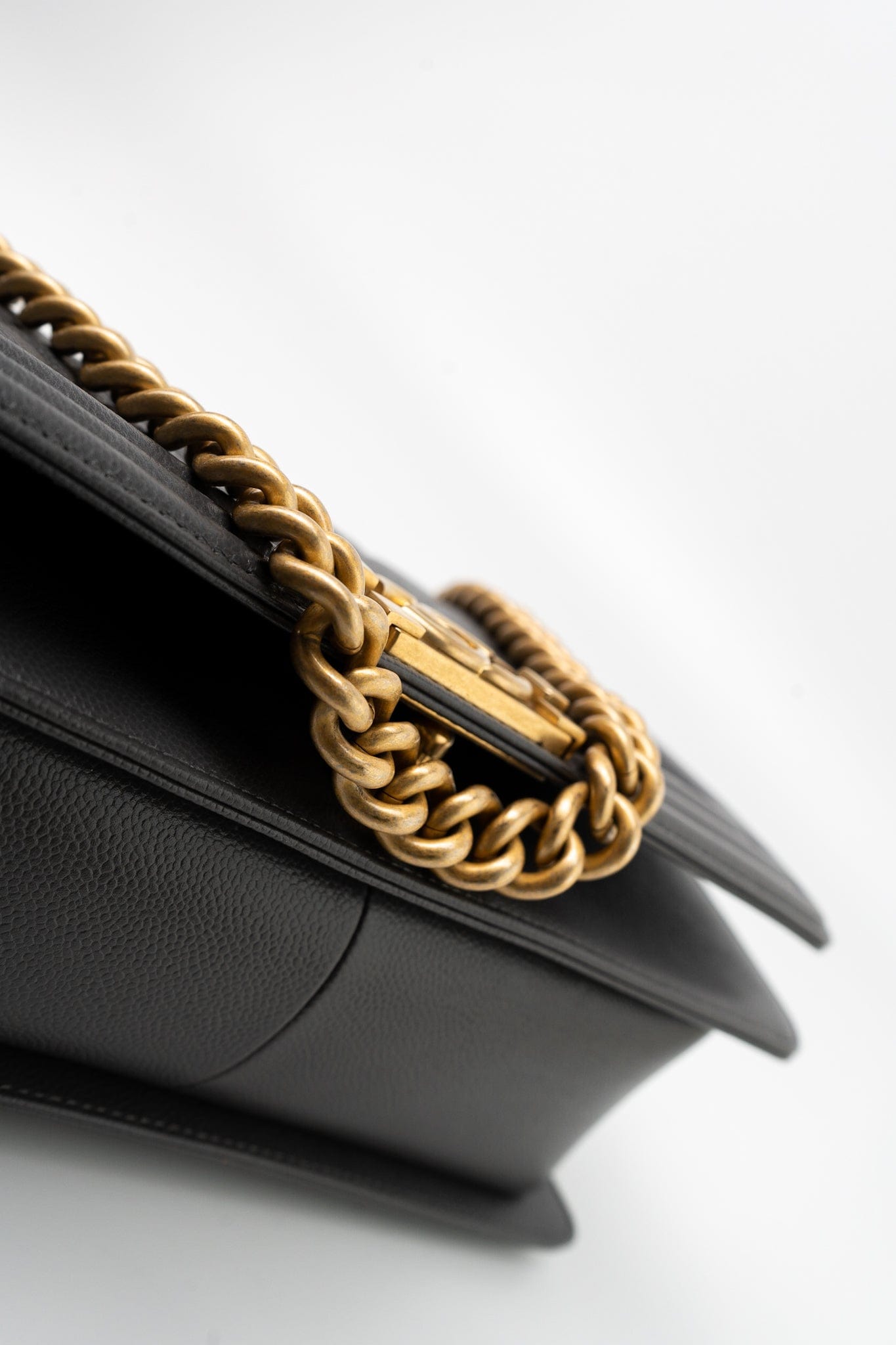 Dark Grey Boy Bag Old Medium Caviar Quilted w/ Aged Gold Hardware