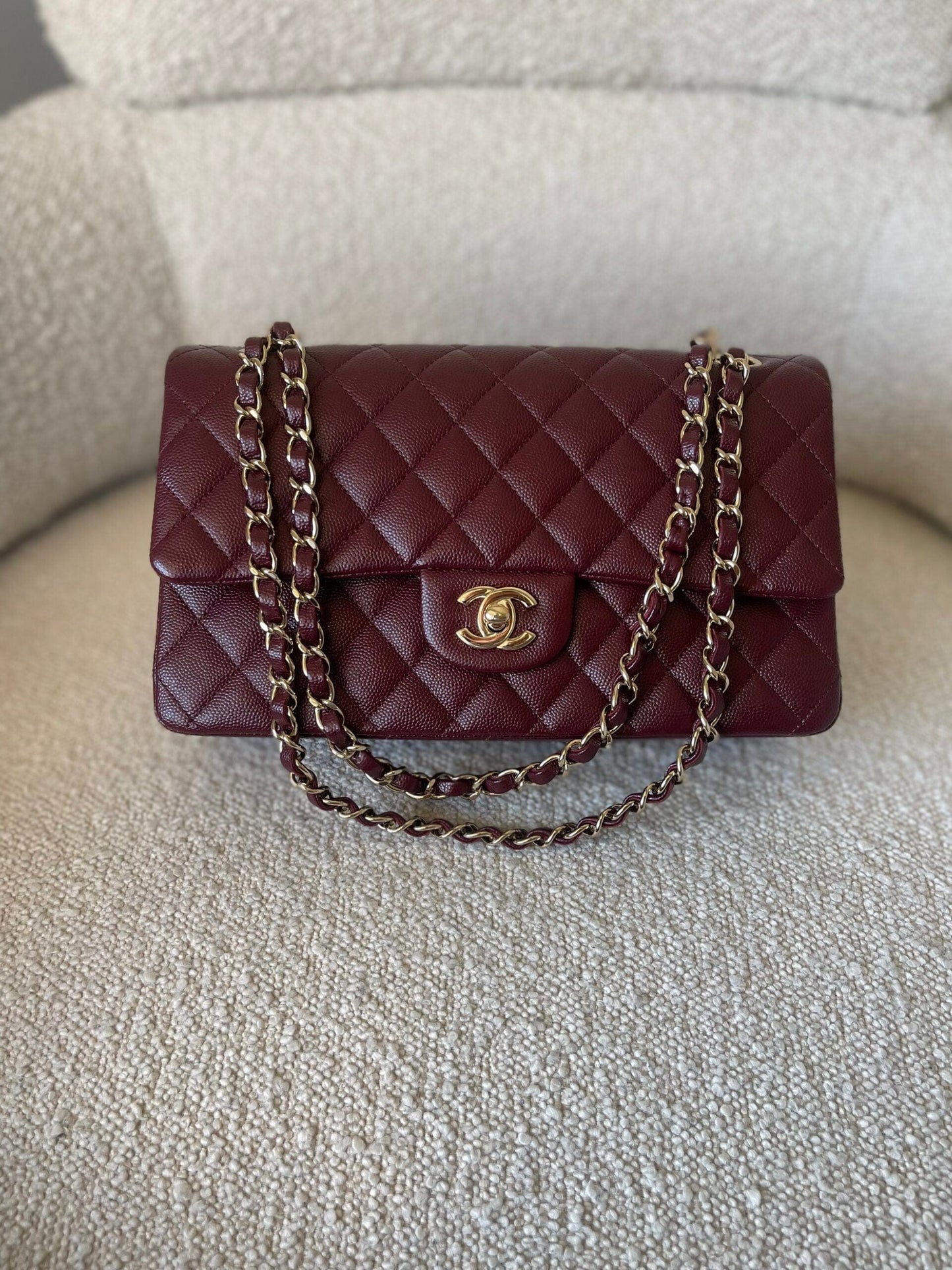 Dark Red/Maroon Caviar Quilted Classic Flap Medium LGHW