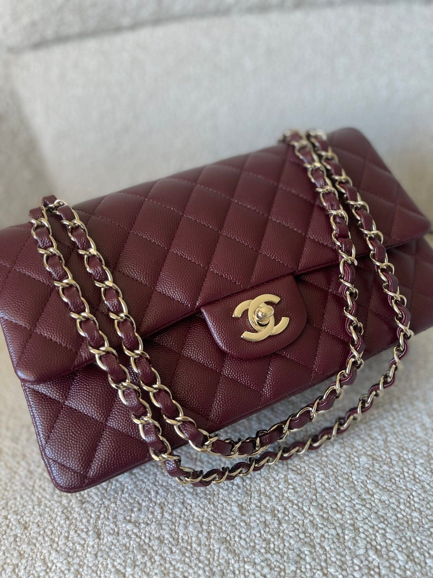 Dark Red/Maroon Caviar Quilted Classic Flap Medium LGHW