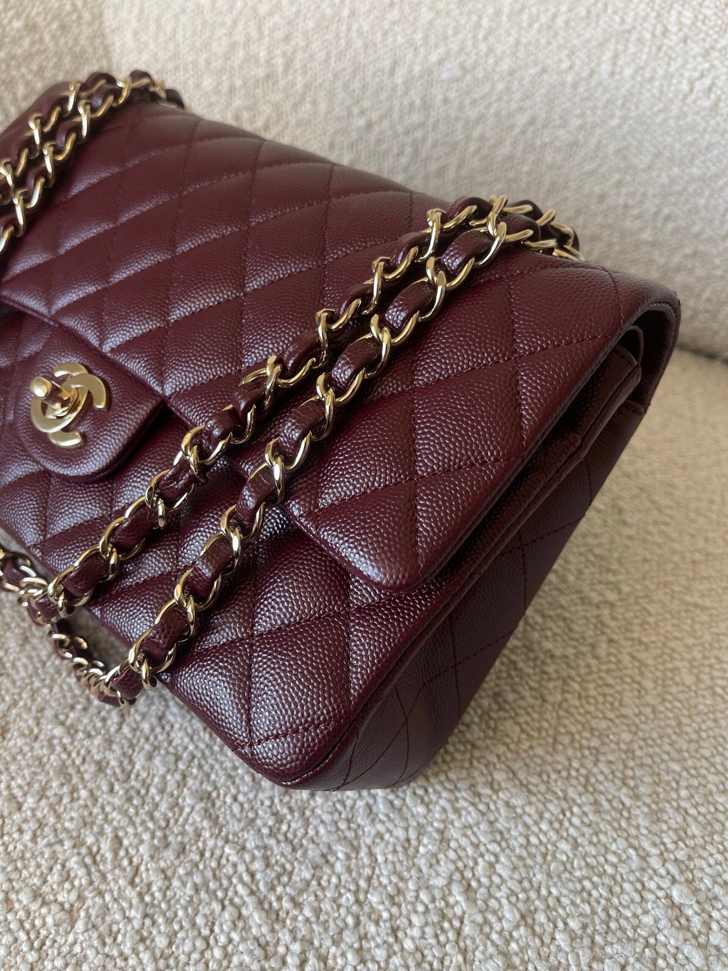Dark Red/Maroon Caviar Quilted Classic Flap Medium LGHW