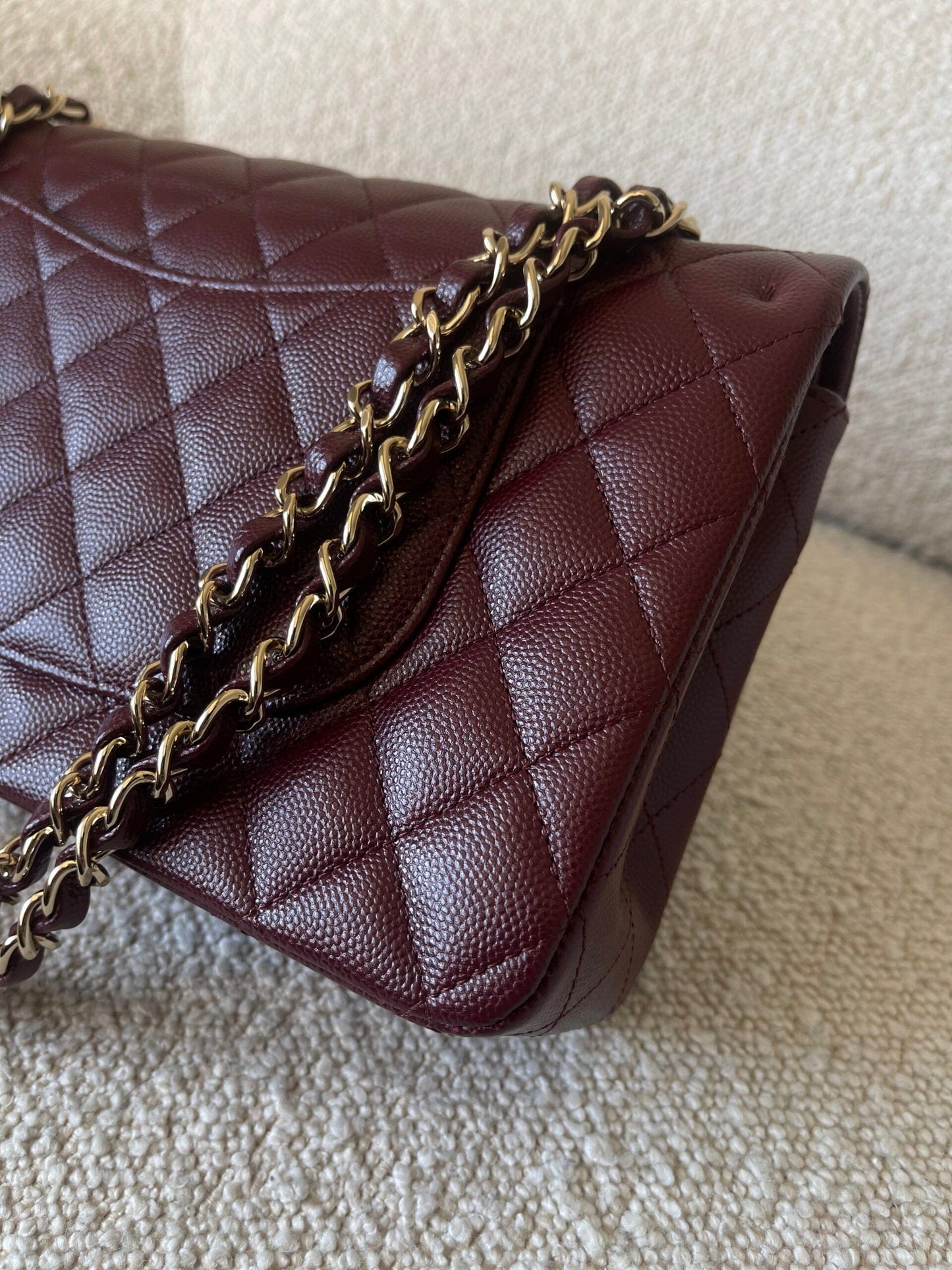 Dark Red/Maroon Caviar Quilted Classic Flap Medium LGHW