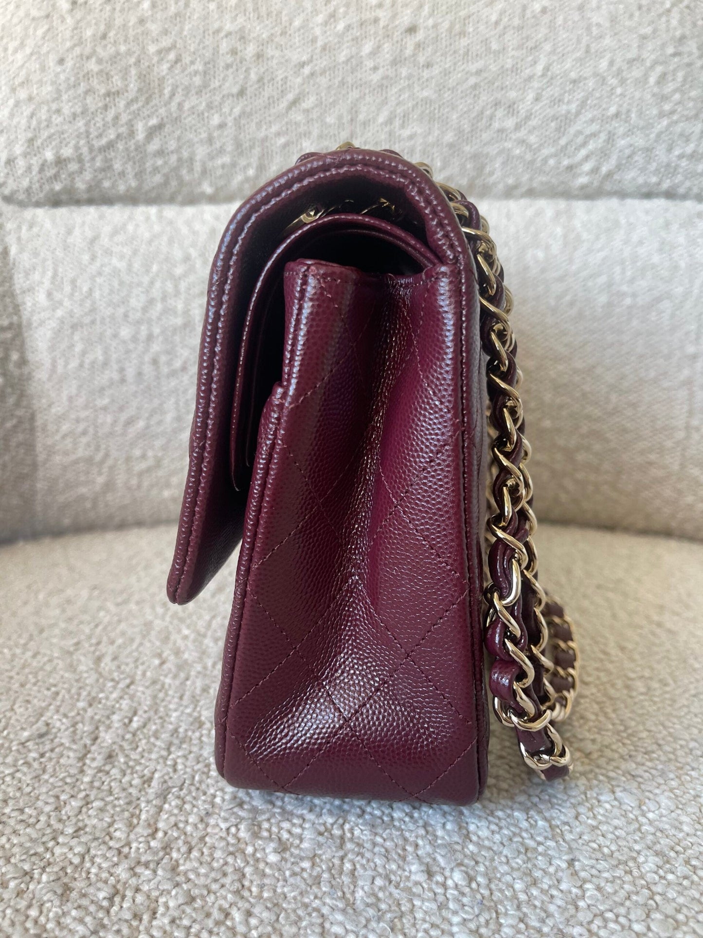 Dark Red/Maroon Caviar Quilted Classic Flap Medium LGHW