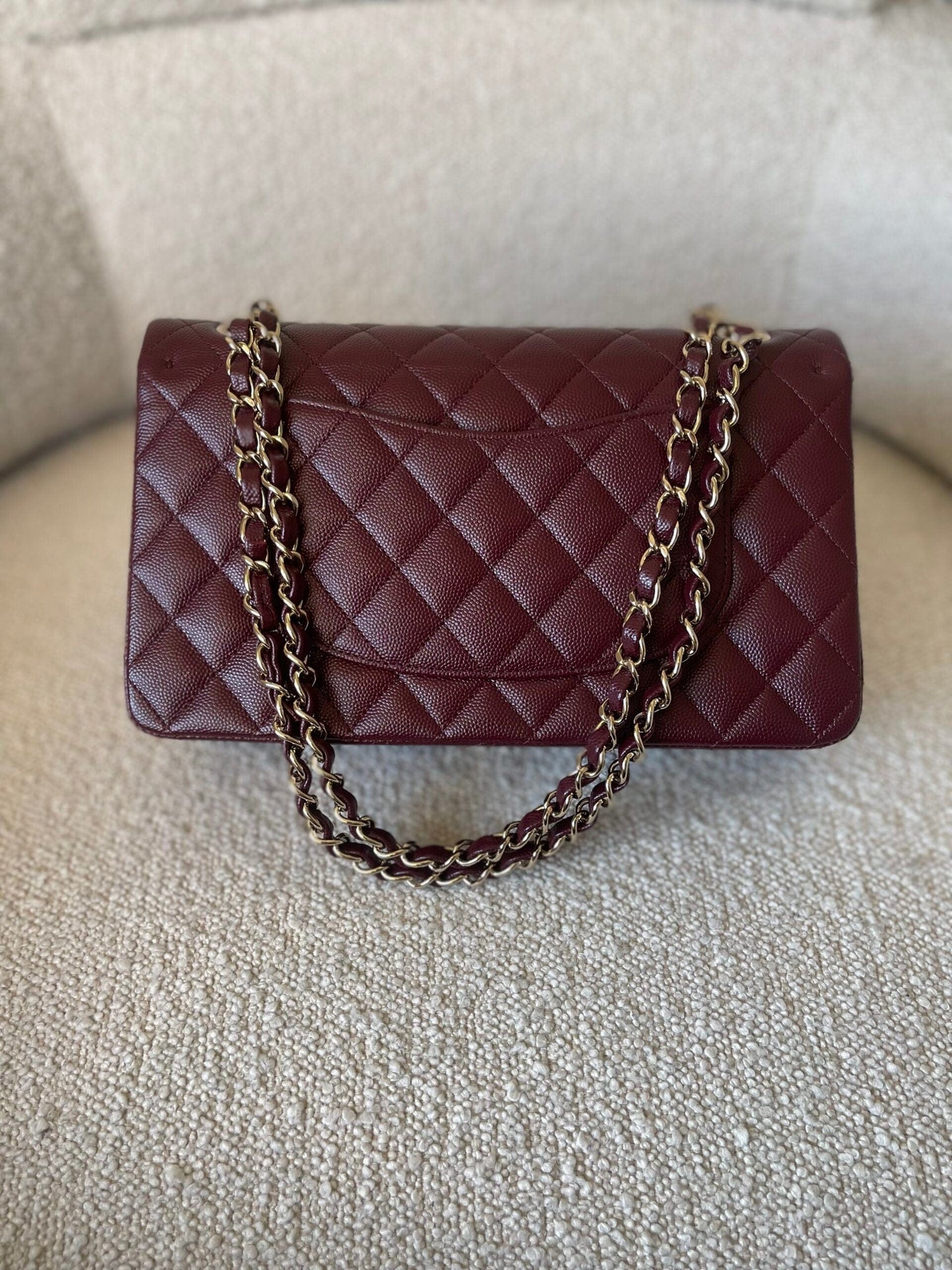 Dark Red/Maroon Caviar Quilted Classic Flap Medium LGHW