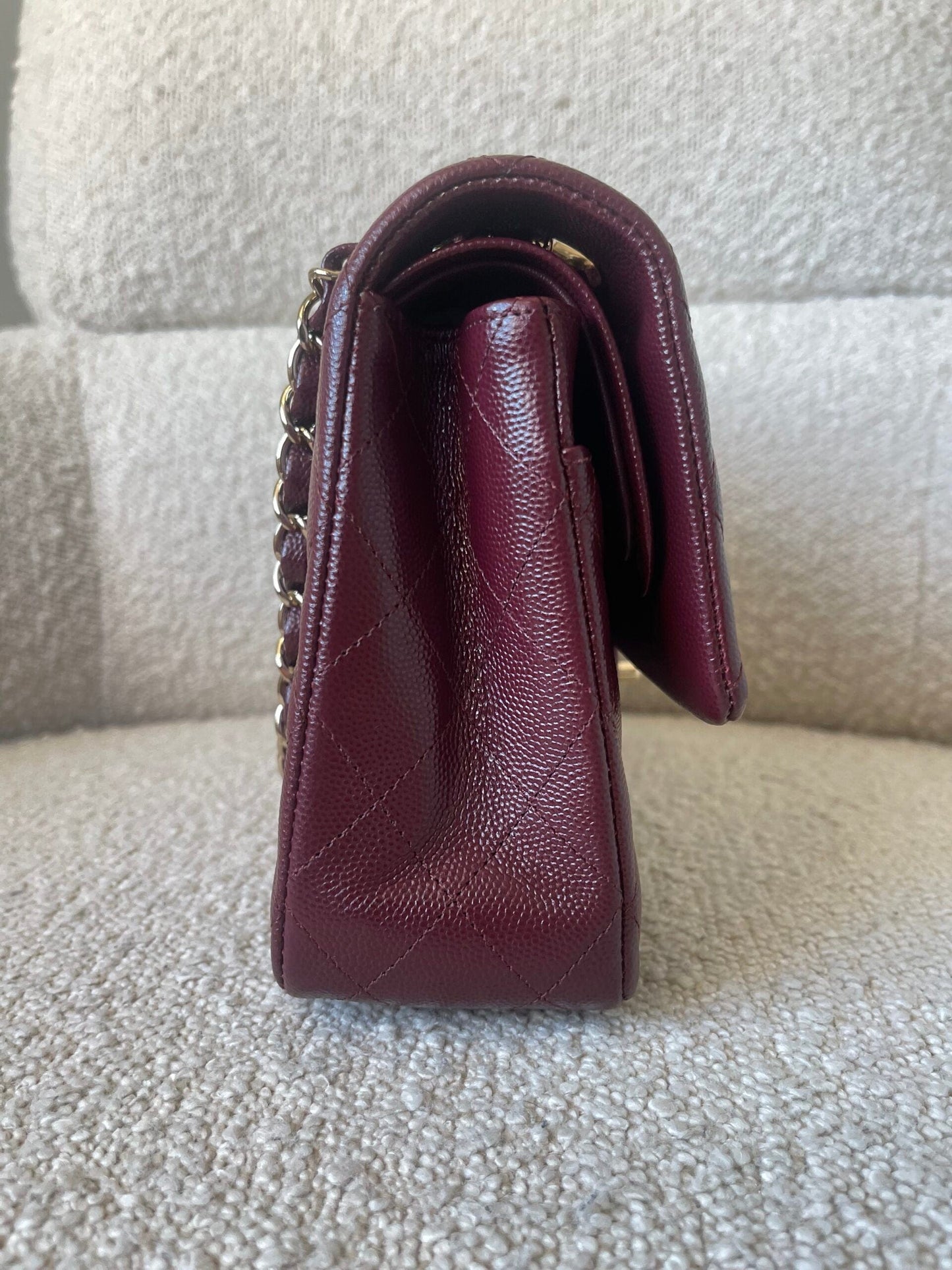 Dark Red/Maroon Caviar Quilted Classic Flap Medium LGHW