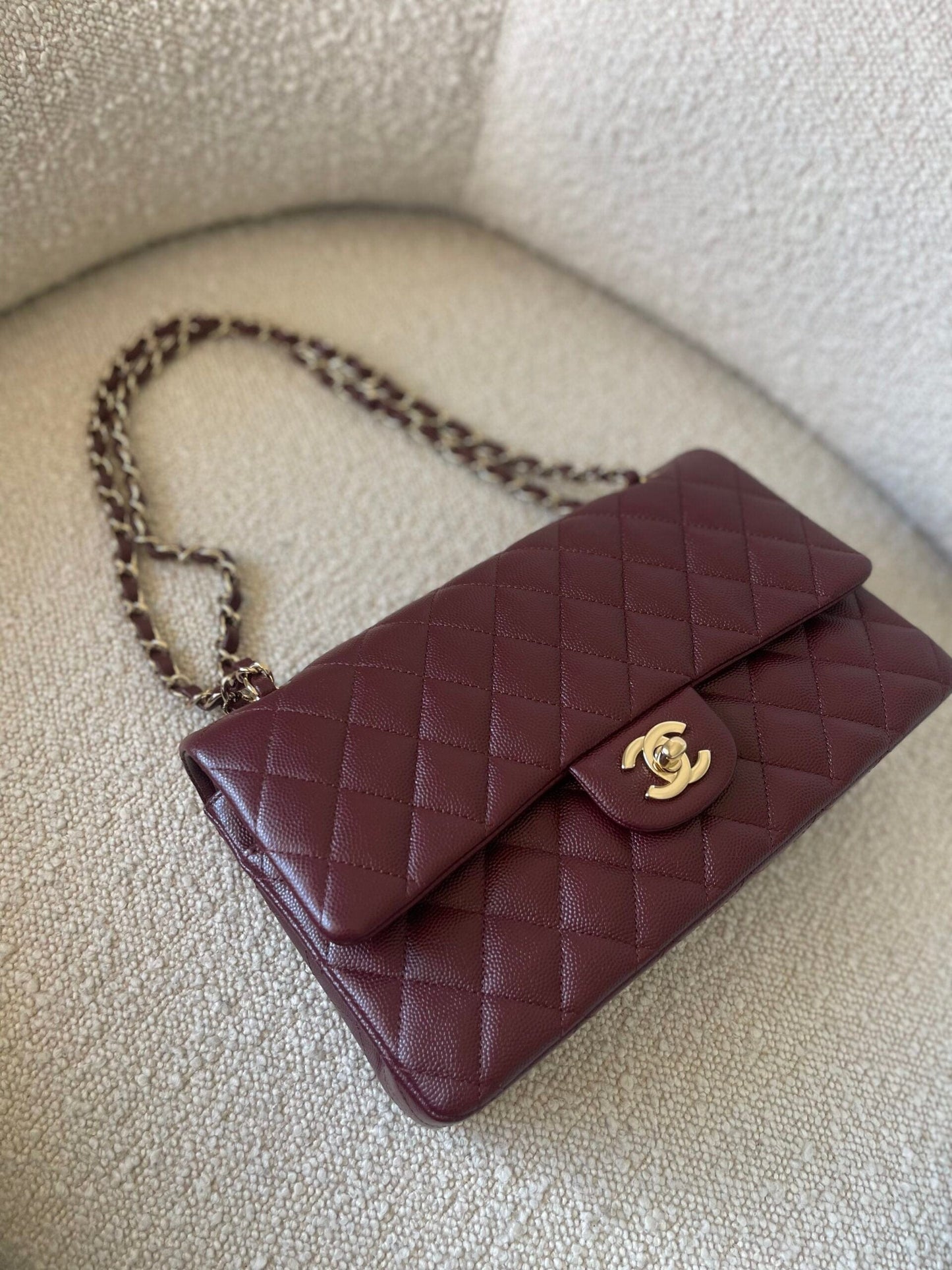 Dark Red/Maroon Caviar Quilted Classic Flap Medium LGHW